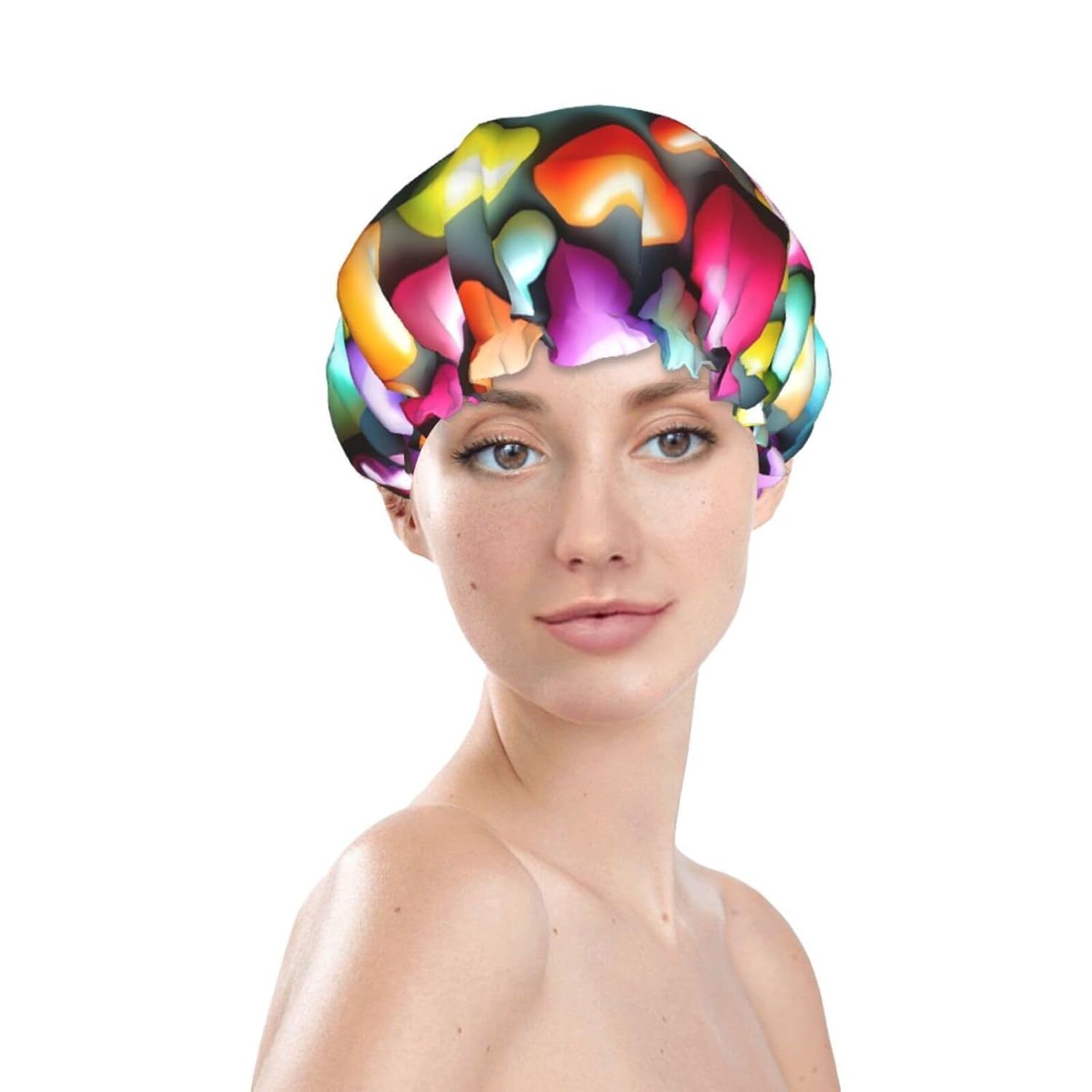 Ice Hockey print Print Reusable Shower Cap for Women,Double Waterproof Layers Bathing Hat,Quick Drying Bath Hair Cap