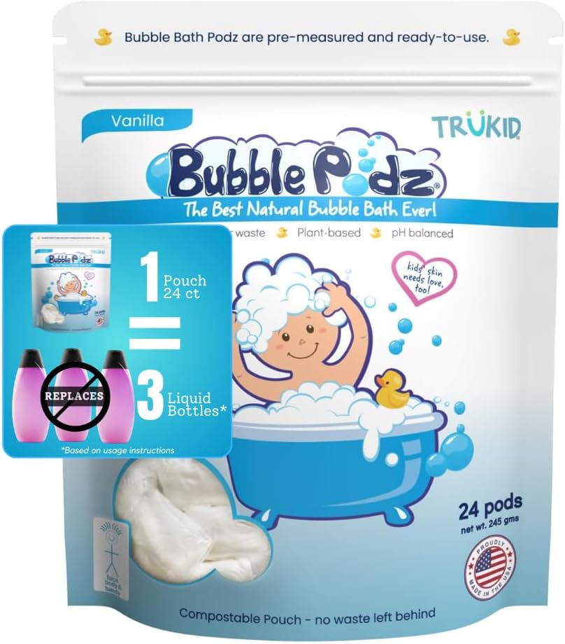 TruKid Bubble Podz for Baby, Refreshing Bubble Bath for Dry, Sensitive & Soft Skin, pH Balanced for Eye Sensitivity, Enriched with Lavender Flower, Lavender Scent, All Natural Ingredients (24 Podz)