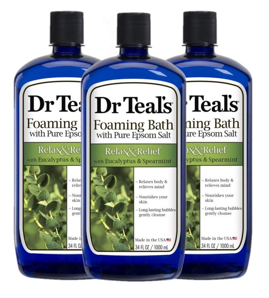 Dr Teal's Foaming Bath with Pure Epsom Salt, Sleep Blend with Melatonin, Lavender & Chamomile Essential Oils, 34 fl oz (Pack of 4) (Packaging May Vary)