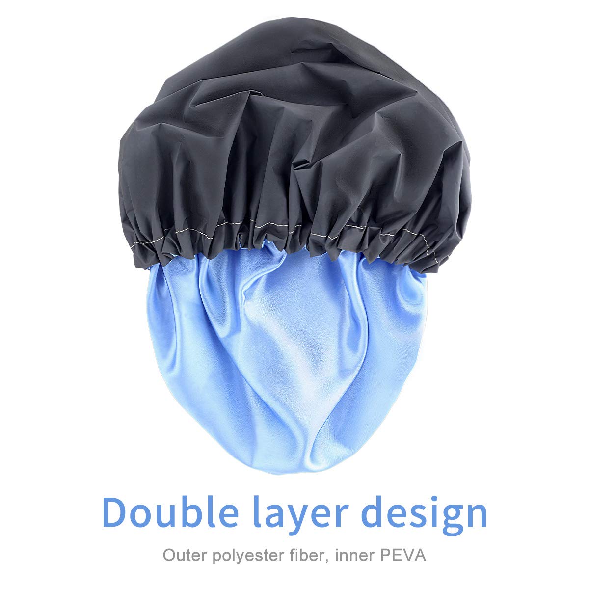 Aquior Shower Cap, 4-Pack Bathing Reusable Shower Caps for Long Hair Women, Double Layers Premium Sumptuous Silky Satin 100% Waterproof Shower Cap Extra Large