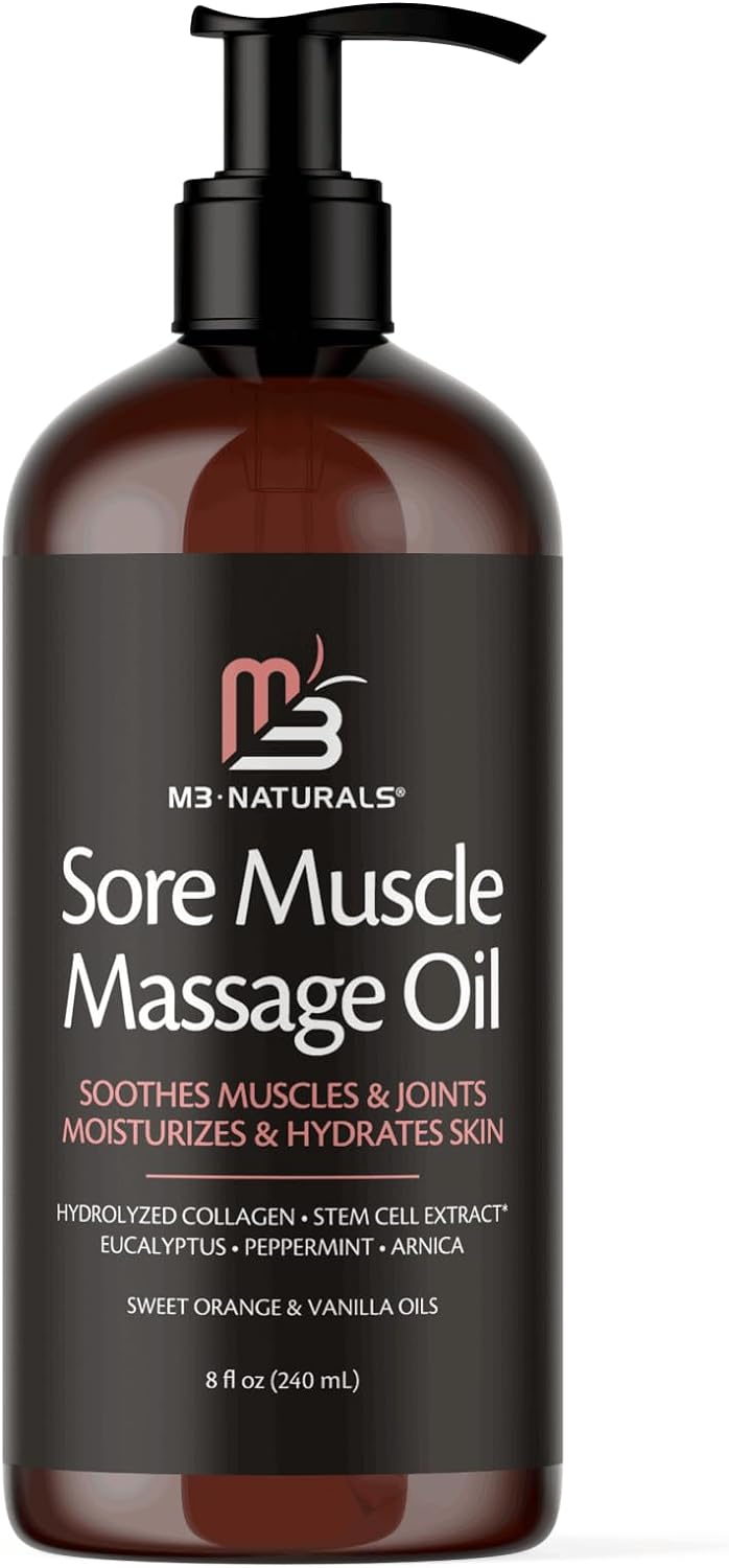 Anti Cellulite Massage Oil and Sore Muscle Body Oil | Massage Oil for Massage Therapy | Collagen and Stem Cell Skin Tightening Cellulite Cream and Massage Lotion for Women 8 Fl Oz by M3 Naturals