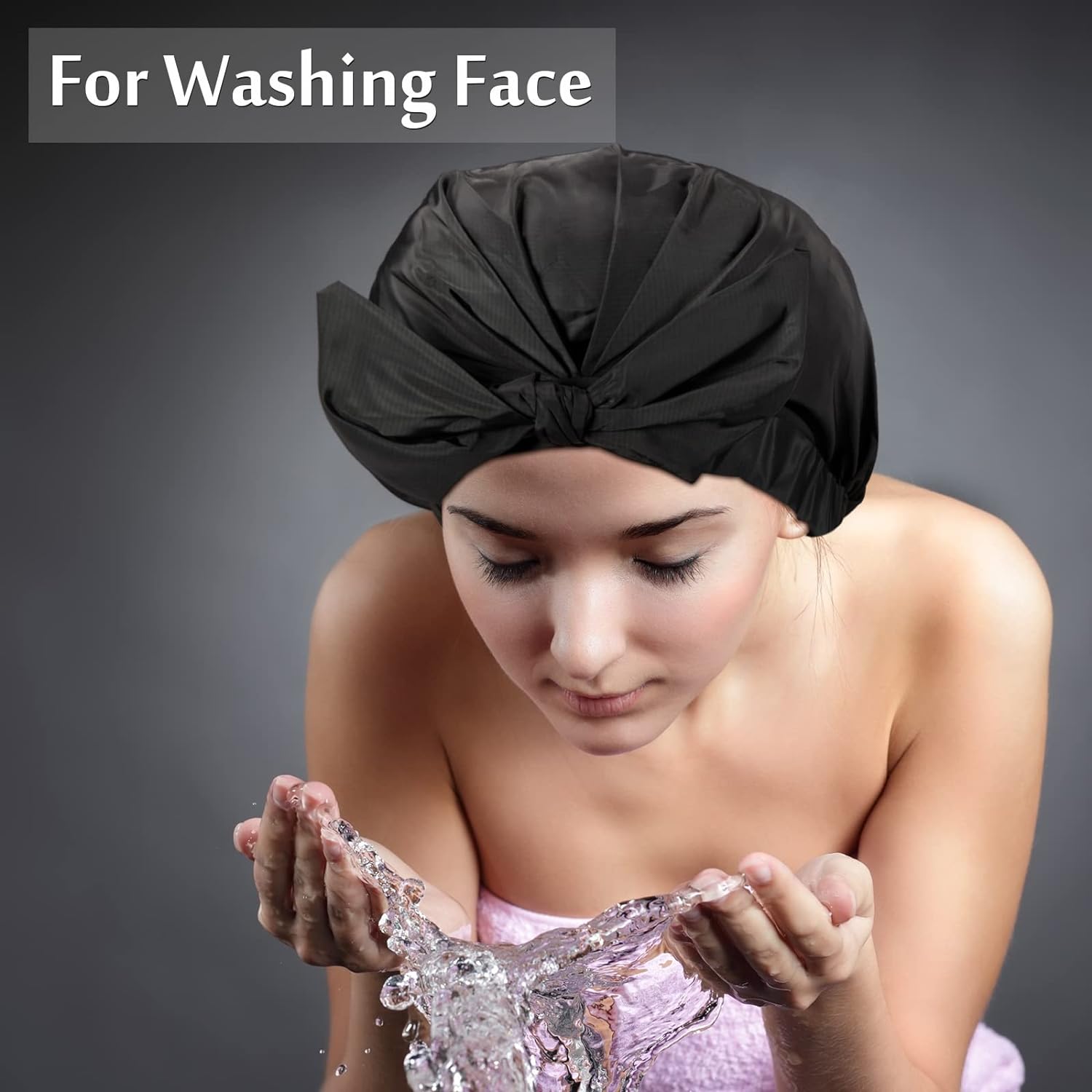 Floraltop 4 Pcs Shower Caps for Women, Waterproof Reusable Shower Hair Caps Bowknot Satin Bath Hair Caps Elastic Hem Turban Shower Bath Caps for Long Short Curly Hair Women Girls (Stripe)