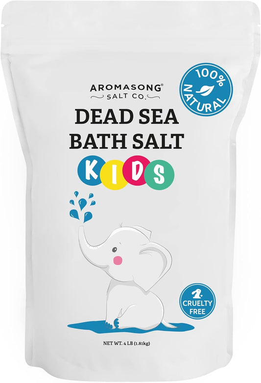 Aromasong Dead Sea Salt for Kids Bath Soak, 4 Lbs. Fine Grain Large Bulk resealable Pack, 100% Pure & Natural.
