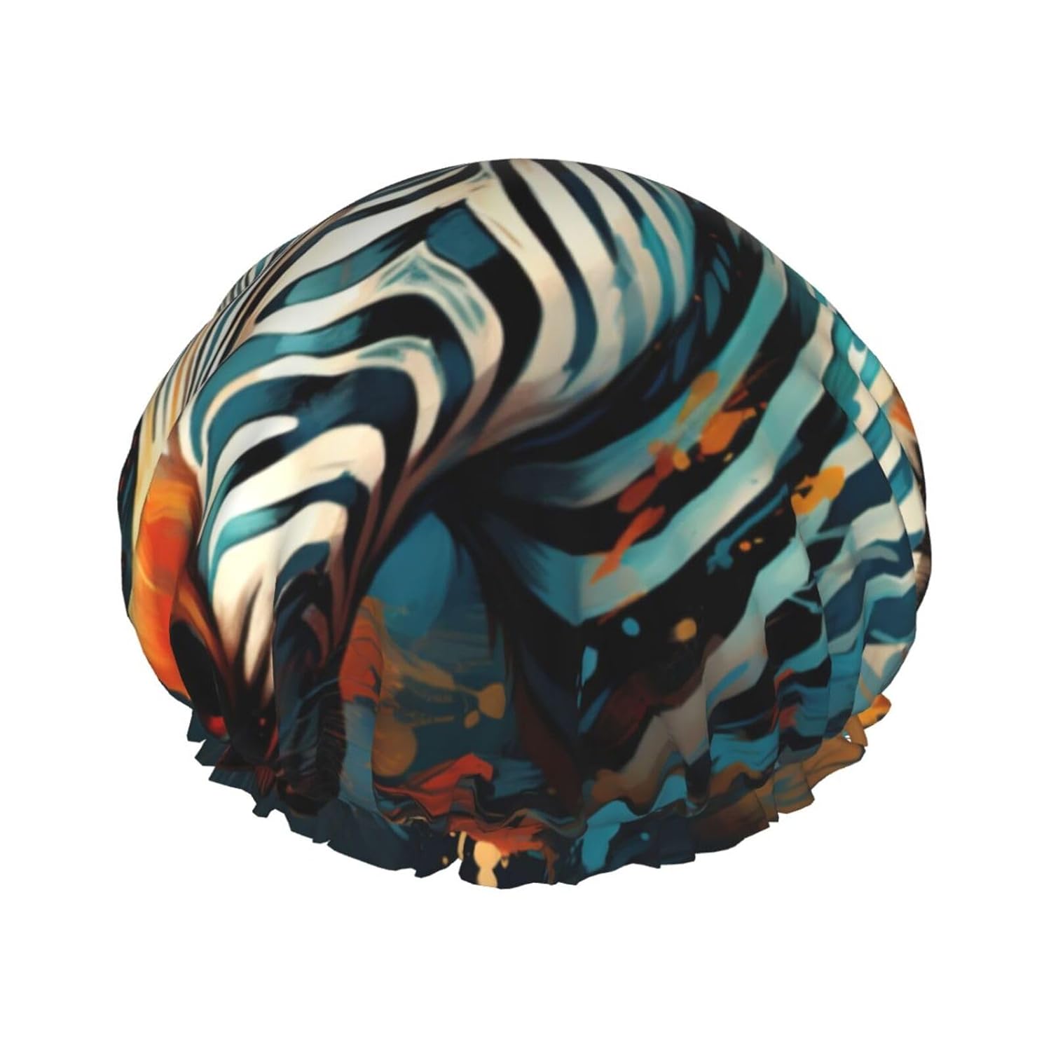 Ice Hockey print Print Reusable Shower Cap for Women,Double Waterproof Layers Bathing Hat,Quick Drying Bath Hair Cap