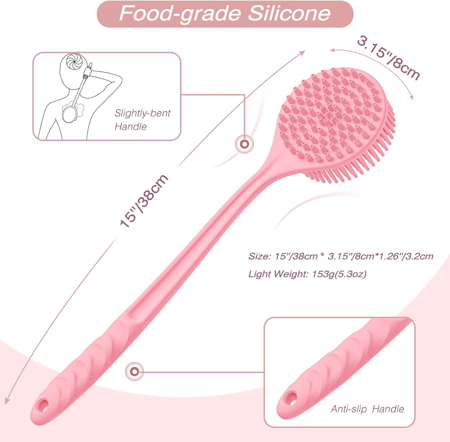 Manmihealth Silicone Back Scrubber(Thick Bristles) & Soft Bath Glove Set, Super-Exfoliating Body Scrubber & Super-Lathering Shower Brush Combination, with a Free Hook.(Black)