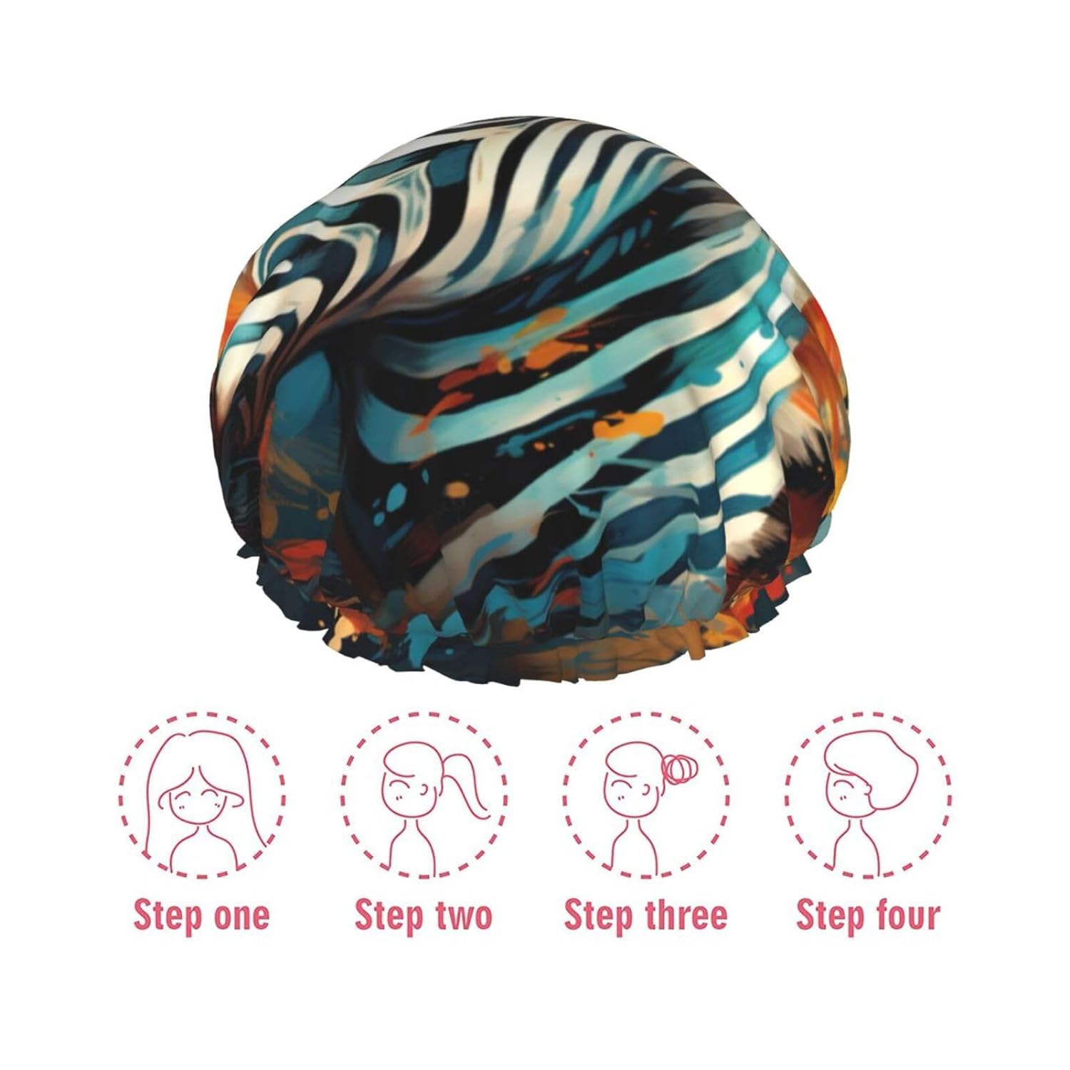 Ice Hockey print Print Reusable Shower Cap for Women,Double Waterproof Layers Bathing Hat,Quick Drying Bath Hair Cap