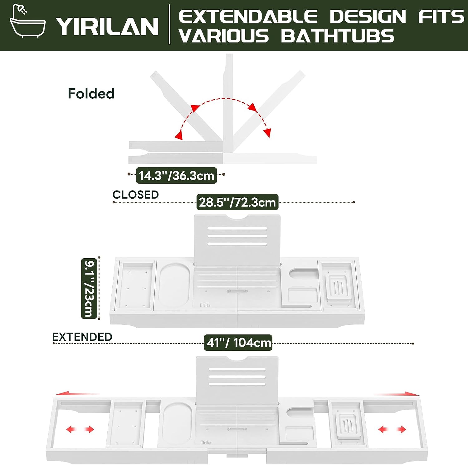 Yirilan Premium Bathtub Tray Caddy - Expandable Bath Tray - Unique House Warming Gifts, New Home, Anniversary & Wedding Gifts for Couple, Bridal Shower Gift for Women