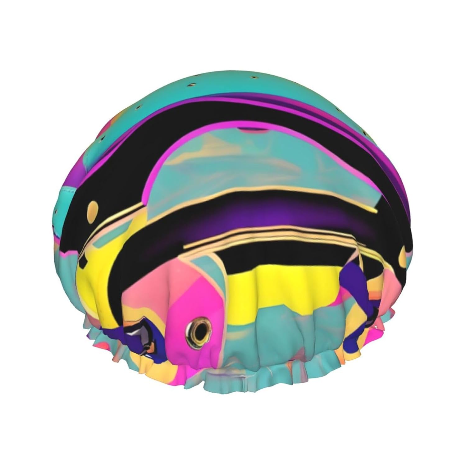 Ice Hockey print Print Reusable Shower Cap for Women,Double Waterproof Layers Bathing Hat,Quick Drying Bath Hair Cap