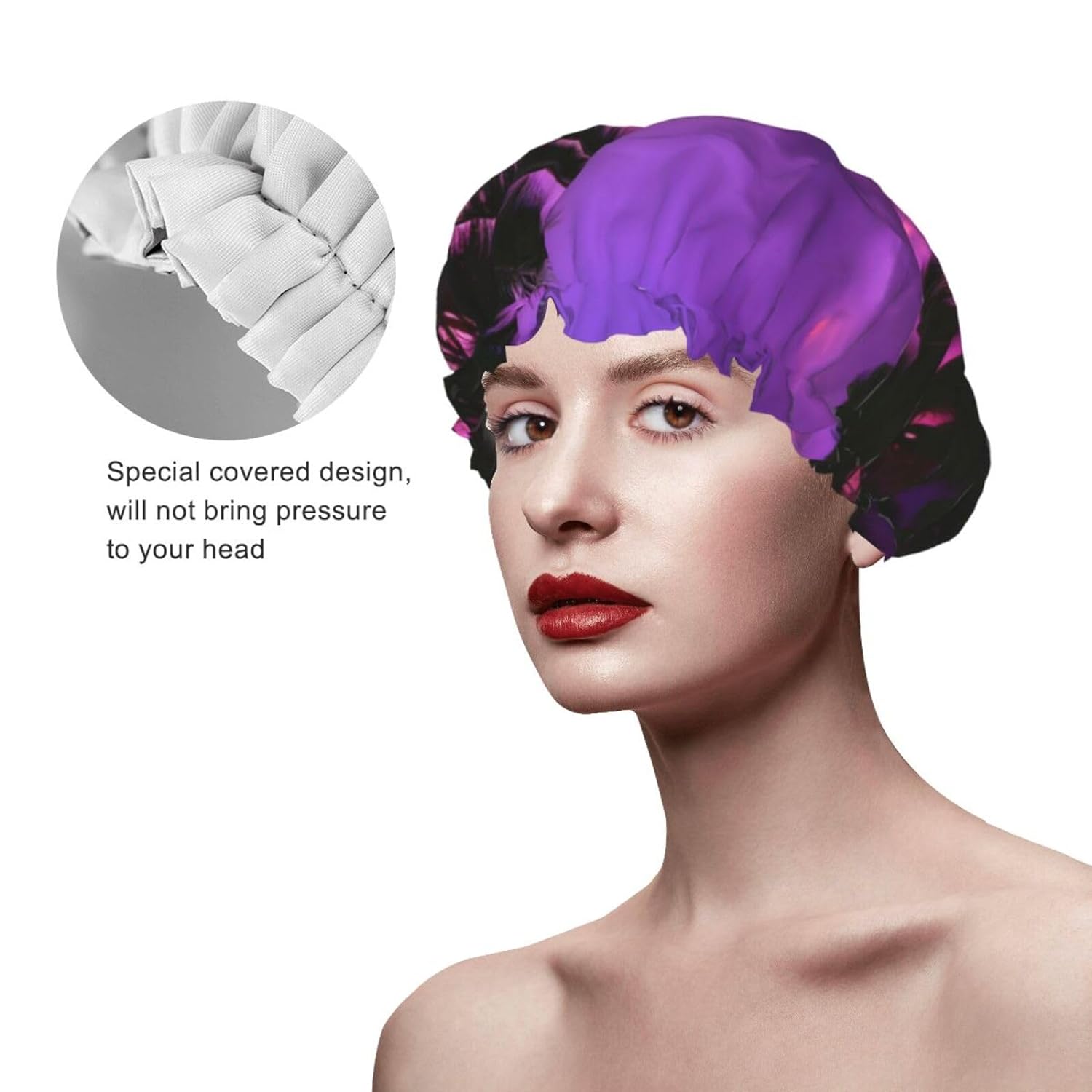 Ice Hockey print Print Reusable Shower Cap for Women,Double Waterproof Layers Bathing Hat,Quick Drying Bath Hair Cap