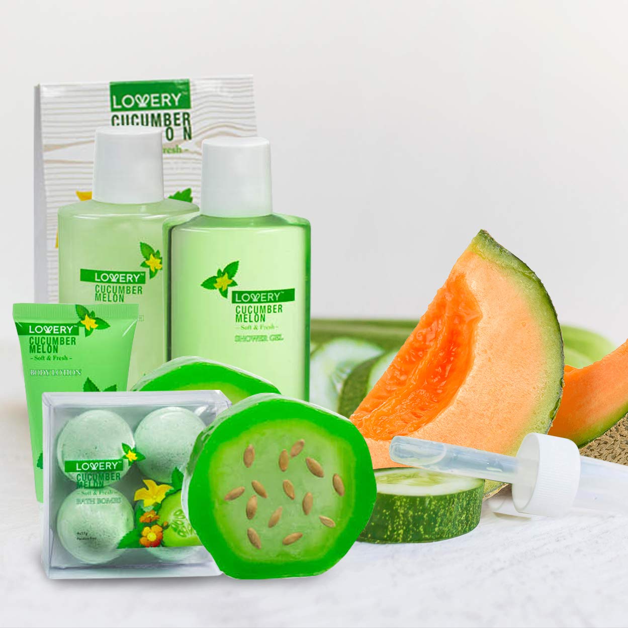 Valentines Day Gifts, Home Spa Bath Basket Gift Set - Aromatherapy Kit for Men & Women - Natural Cucumber with Organic Melon - 12 Piece Skin Care Set Includes 2 Organic Melon Soaps, Body Lotion & More