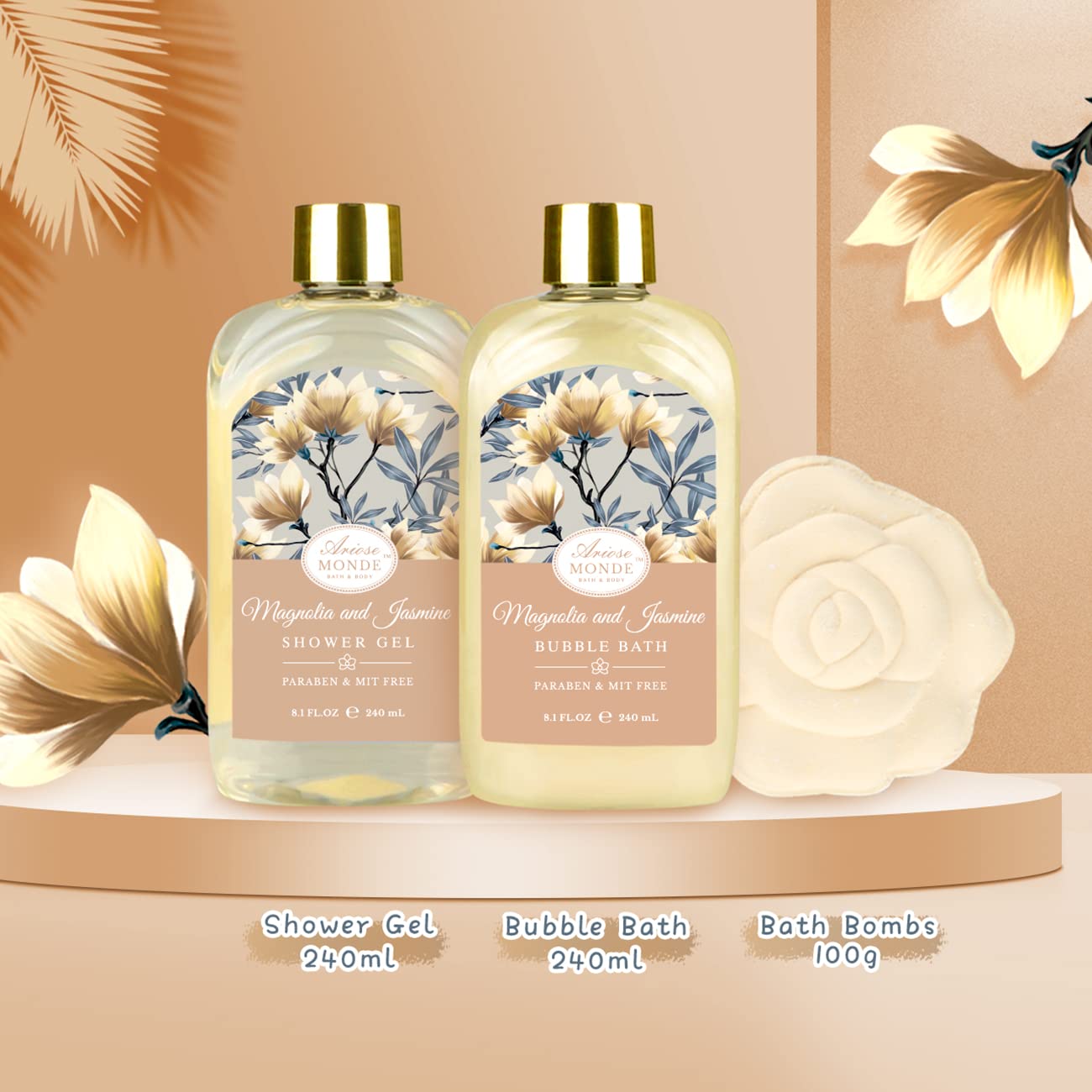 Home Spa Gift Basket, Bath Spa Kit for Women, with Body Lotion, Shower Gel, Bubble Bath, Body Scrub, Bath Salt, Bath Bomb, Bath Gift Set for Mother, Wife Her, with Magnolia and Jasmine Scent