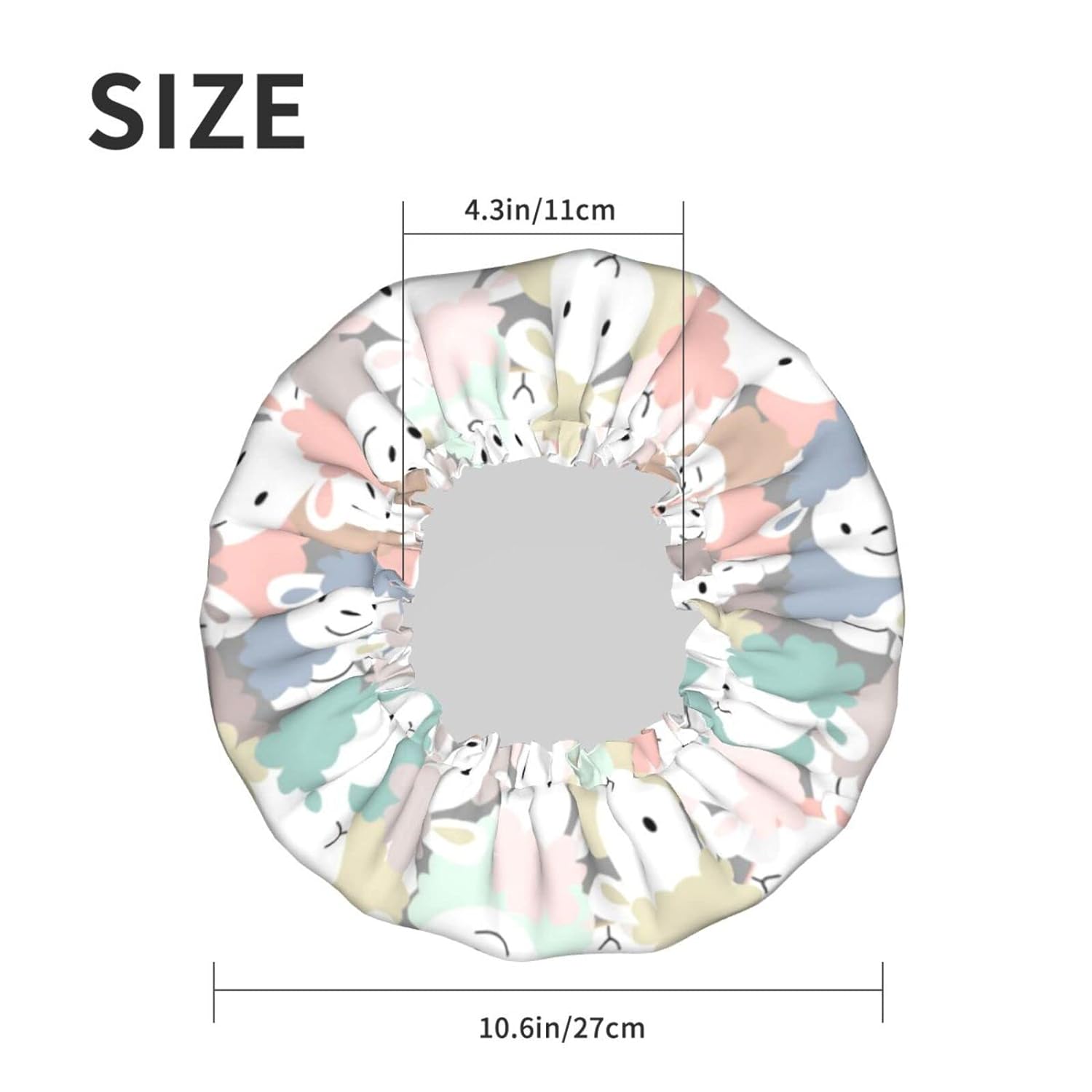 sheep cartoon pattern Shower Cap Reusable Bath Hair Cap Double Layer Waterproof Bathing Shower Hat for Ladies, Men, Kids, Spa or Salon