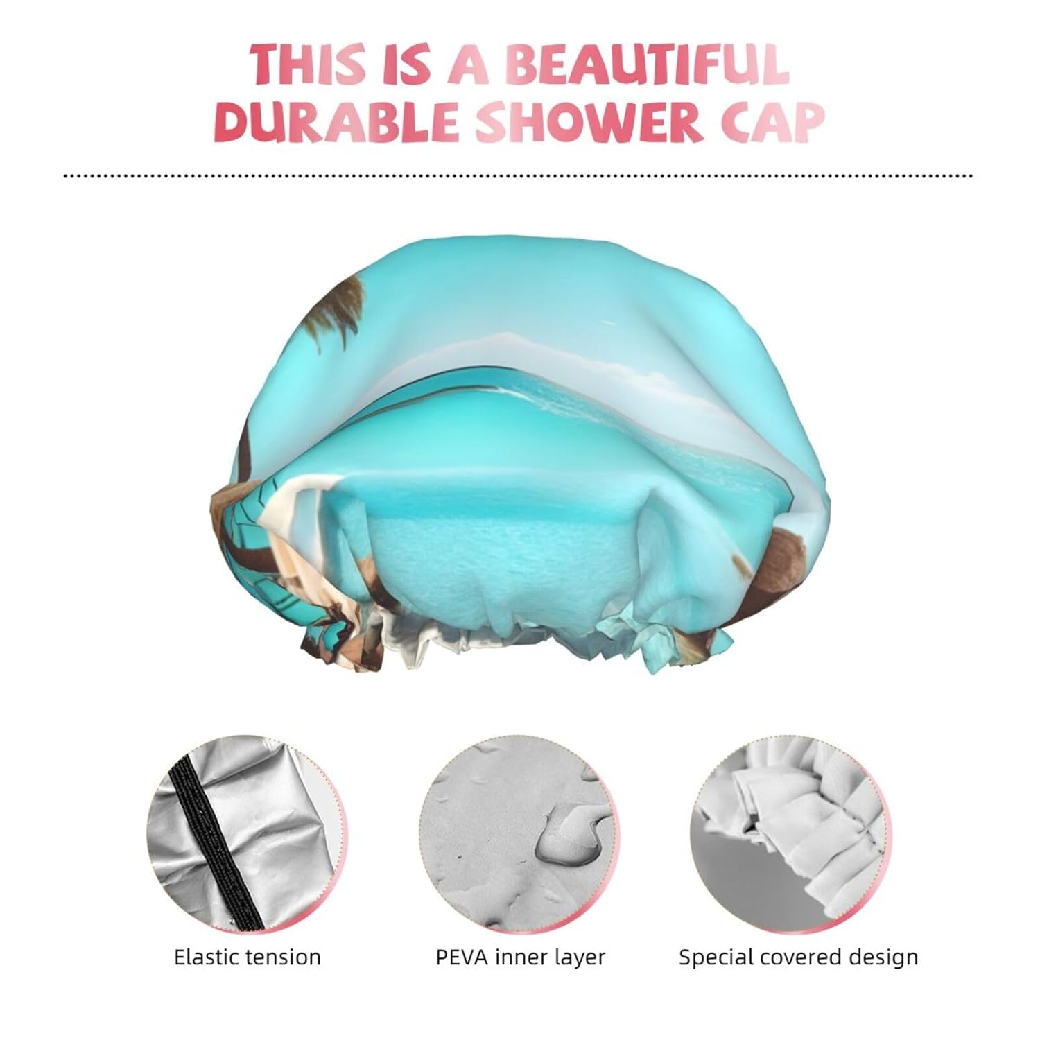 Ice Hockey print Print Reusable Shower Cap for Women,Double Waterproof Layers Bathing Hat,Quick Drying Bath Hair Cap