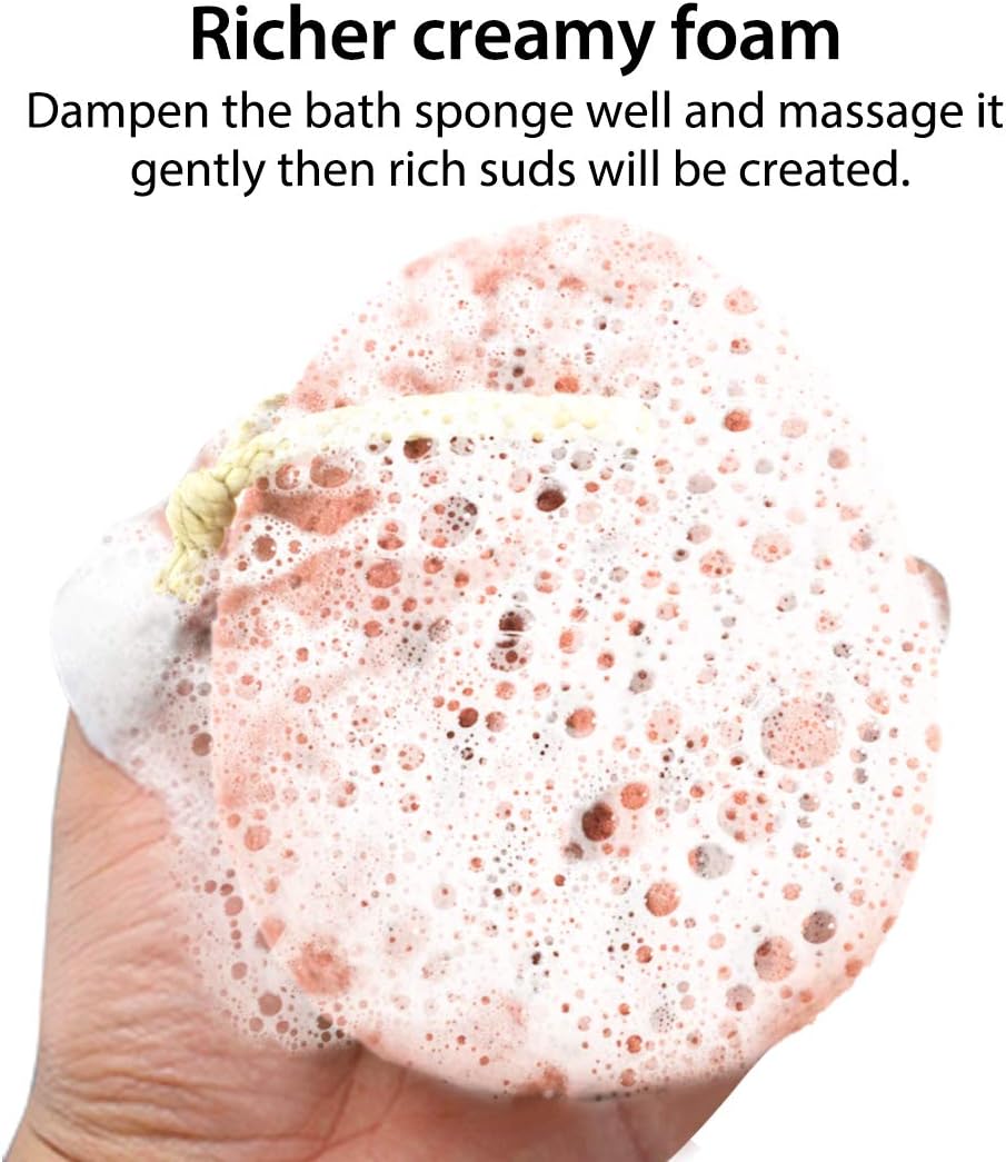 BAIMEI Bath Sponge, Sponge Loofah Body Scrubber, Shower Pouf Cleaning Loofahs Sponge, Shower Use Sponge (Pink Grey)