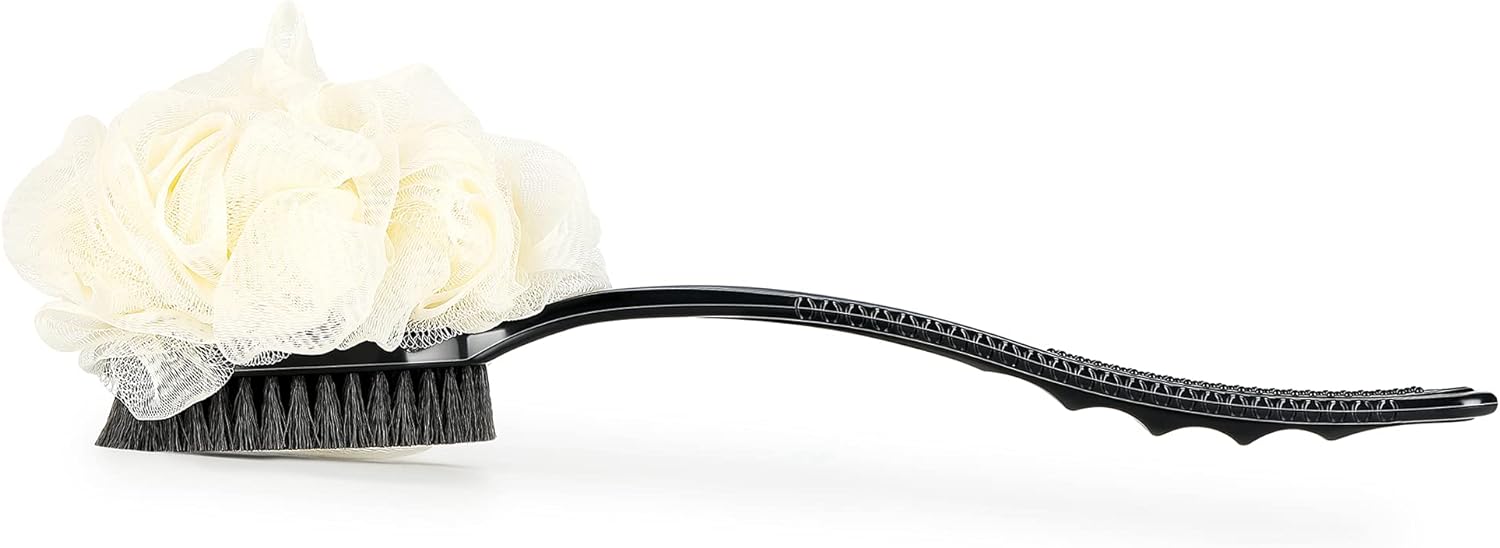 Shower Body Brush,Soft Bristles and Beautiful Pumpkin Loofah 14” Long Handle Back Scrubber Bath Mesh Sponge for Skin Exfoliating Bath,Massage Bristles Suitable for Wet or Dry,Men and Women (Grey)