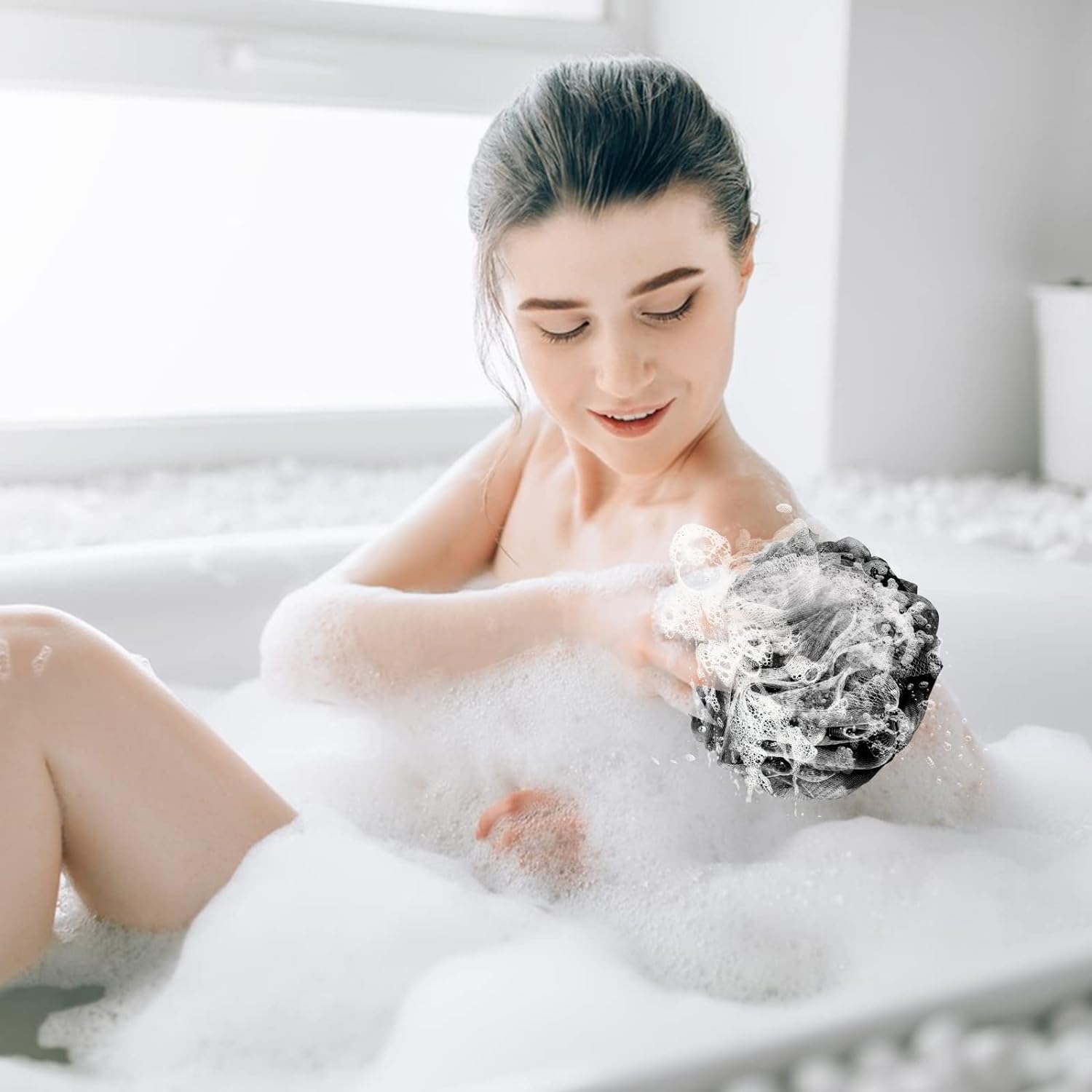 Fu Store Loofah Sponge Shower Loofahs 50g Bath Sponges Mesh Balls 4 Colors for Body Wash Back Scrubber Bathroom Men Women - 4 Pack Scrubber Cleaning Bathing Accessories