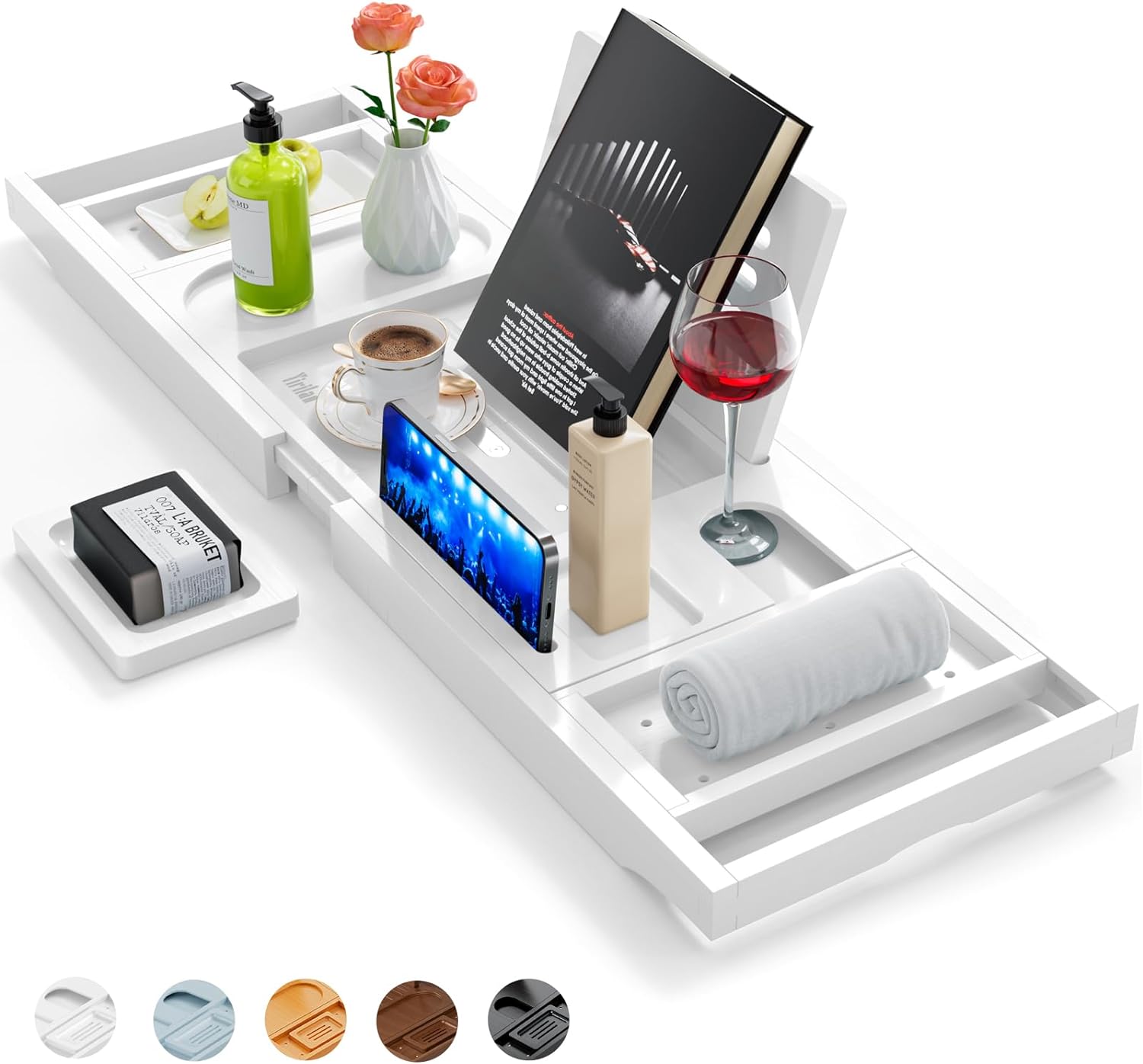 Yirilan Premium Bathtub Tray Caddy - Expandable Bath Tray - Unique House Warming Gifts, New Home, Anniversary & Wedding Gifts for Couple, Bridal Shower Gift for Women