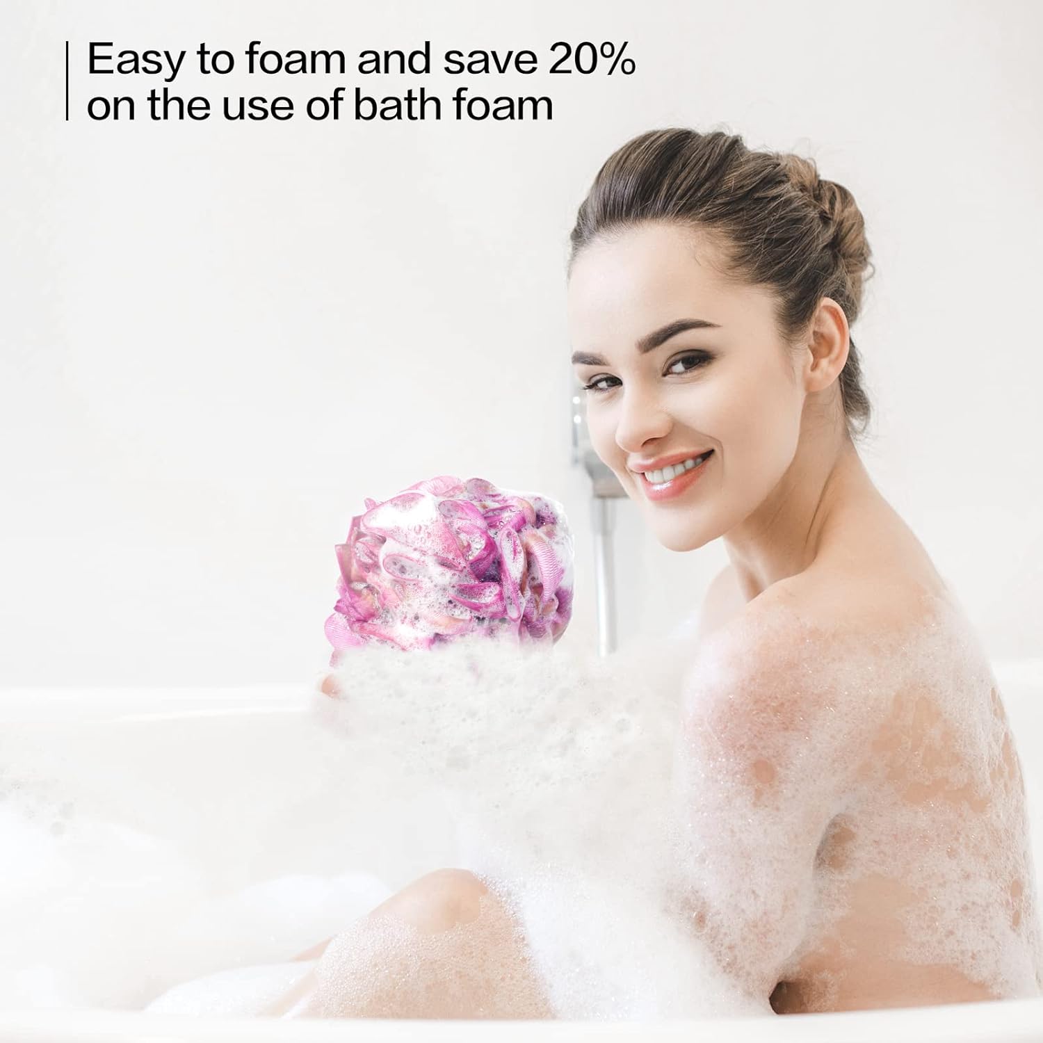 Fishent Bath Loofah Sponge, 3 Pack loofahs Exfoliating Body Scrubber, 60g Soft Mesh Pouf Shower Puffs, Loofa for Women (Pink-Peach-Coral)