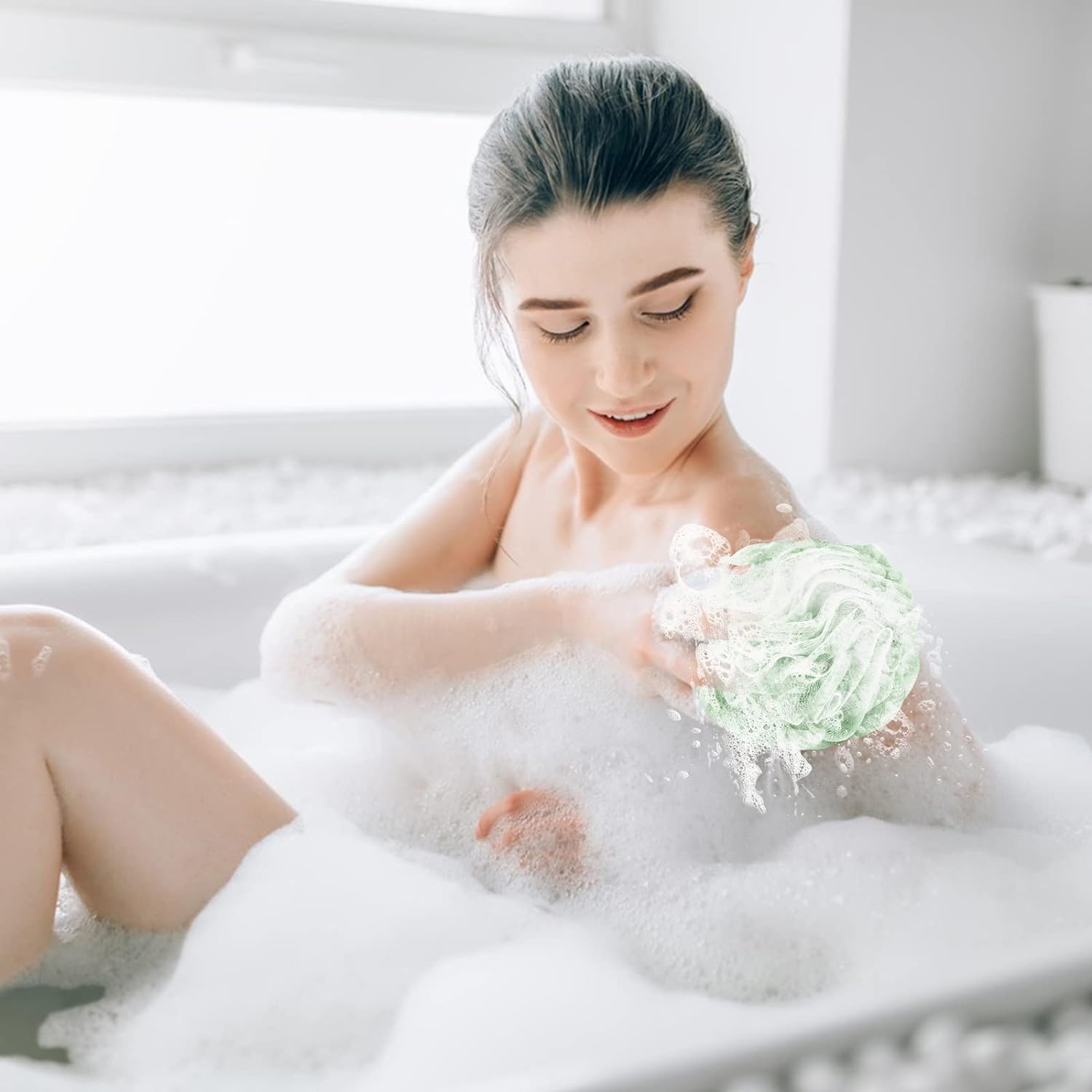 Fu Store Loofah Sponge Shower Loofahs 50g Bath Sponges Mesh Balls 4 Colors for Body Wash Back Scrubber Bathroom Men Women - 4 Pack Scrubber Cleaning Bathing Accessories