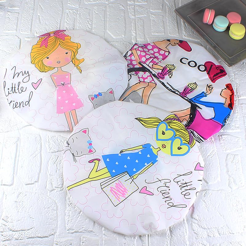 4Pcs Shower Caps, Waterproof Bath Caps Plastic Reusable Shower Caps Elastic Band Bath Hair Caps for Women Kids (P-3)