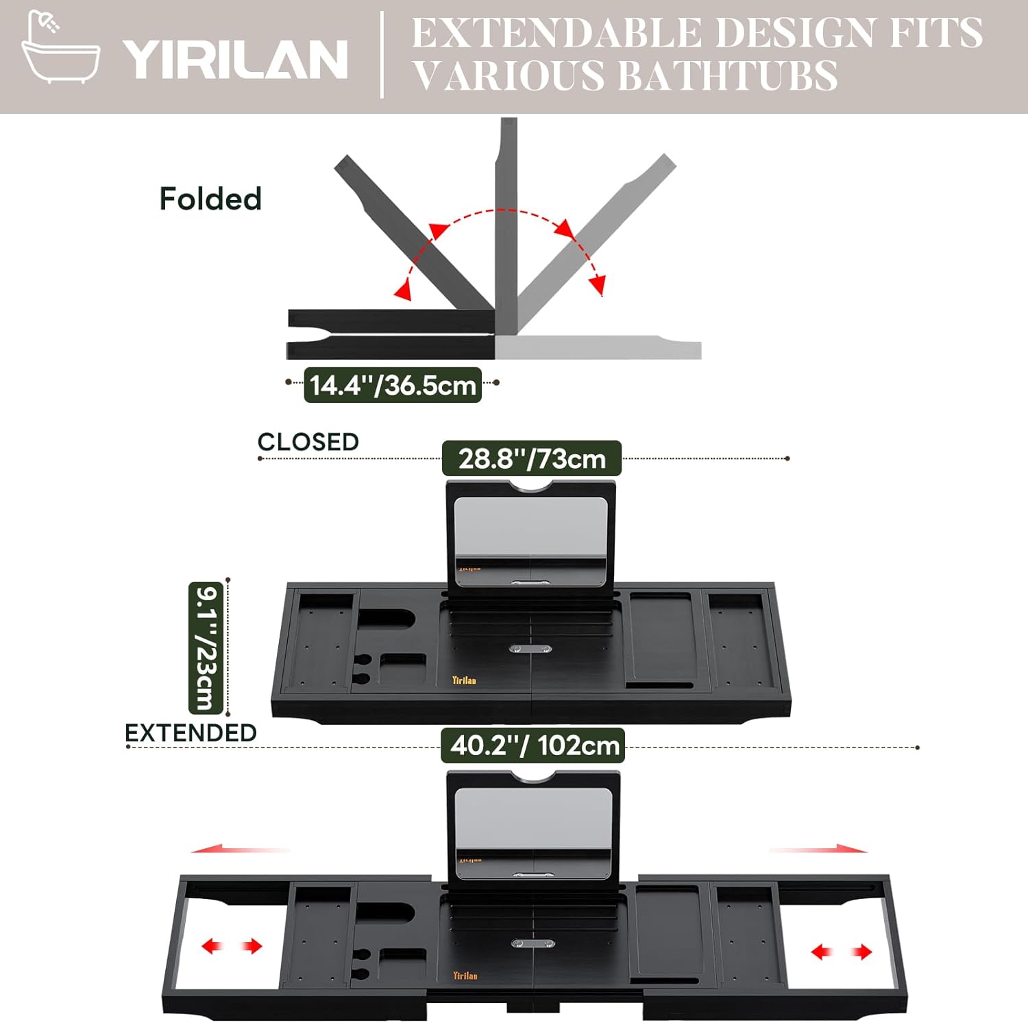 Yirilan Premium Bathtub Tray Caddy - Expandable Bath Tray - Unique House Warming Gifts, New Home, Anniversary & Wedding Gifts for Couple, Bridal Shower Gift for Women