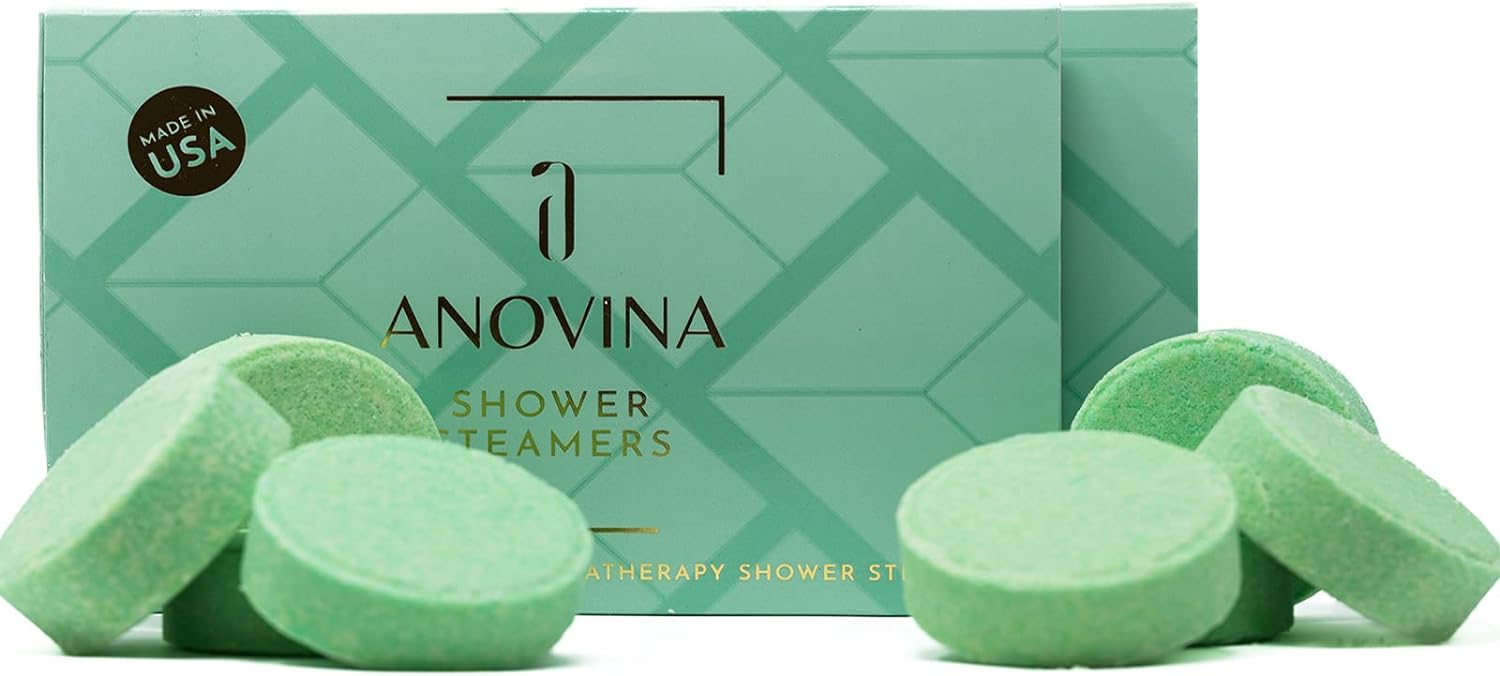 Anovina 6XL Eucalyptus Essential Oil Shower Steamers Gift Box. Proudly Made in USA. Shower Tablets Gifts for Men and Women. Shower Bomb Aromatherapy. Self Care Aromatherapy Gifts for All Occasions