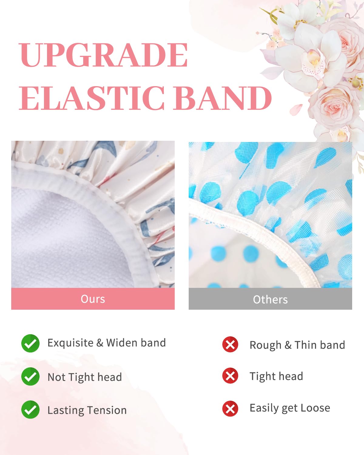 Aquior Shower Cap,Terry Cloth Lined Shower Cap for Women Reusable, Triple Layer Waterproof Bath Cap, Extra Large for Women Long Hair