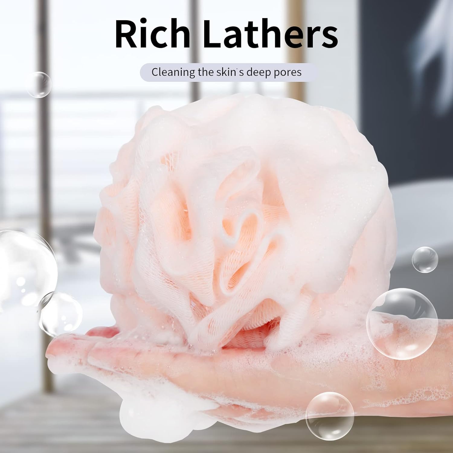 FARMOGA Bath Loofah Sponge Body Scrubber Shower Sponge Exfoliating Mesh Pouf Shower Ball Bath Sponges for Women and Men Bathing Accessories (4Pack 50G Dual Color)