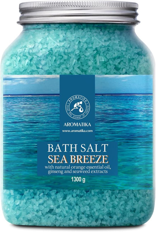 Sal marina de baño de 46 onzas, sal de brisa marina, sales marinas naturales de baño, lo mejor para un buen sueño, relajante, calmante, cuidado corporal, belleza, aromaterapia