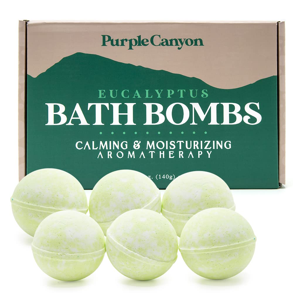 Purple Canyon Eucalyptus Bath Bombs for Women | Energizing Mint and Eucalyptus Bath Bomb with Natural Essential Oils | Gift Set of 6