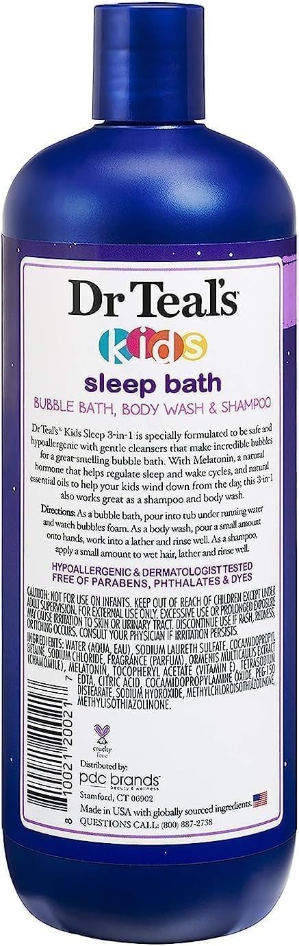 Dr. Teals Kids 3 in 1 Foaming Bath Gift Set (2 Pack, 20oz Ea) - Kids 3 in 1 Bubble Bath, Body Wash & Shampoo with Melatonin & Pure Epsom Salt - Essential Oils Nourish Skin - Hypoallergenic Formula