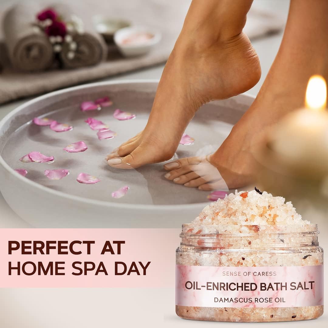Natural Bath Salt with Himalayan Pink & Dead Sea Salt | Rejuvenating Oil - Enriched Salts with Rose & Peach Essential Oils | Unique Relaxing SPA Gift for Women | Detox Body & Foot Soak