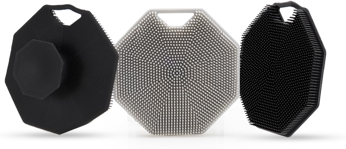 2Pack Silicone Body Scrubber, Qewro Body Buffer Exfoliating Brush with Silicone Loofah, Scalp Exfoliator Hair Shampoo Skin Cleaning Brush, Bath & Body Brushes for Men Women use in Shower (2Pack)