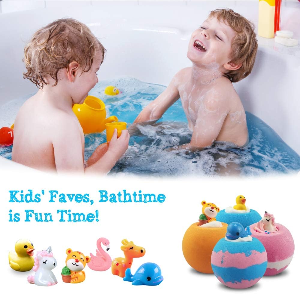Aofmee Bath Bombs for Kids, Handmade Natural Bath Bombs with Surprise Inside, Shea Cocoa Butter Moisturize, Spa Fizzies Bath Bomb Kit, Birthday Christmas Holiday Gifts for Women, Girls, Boys