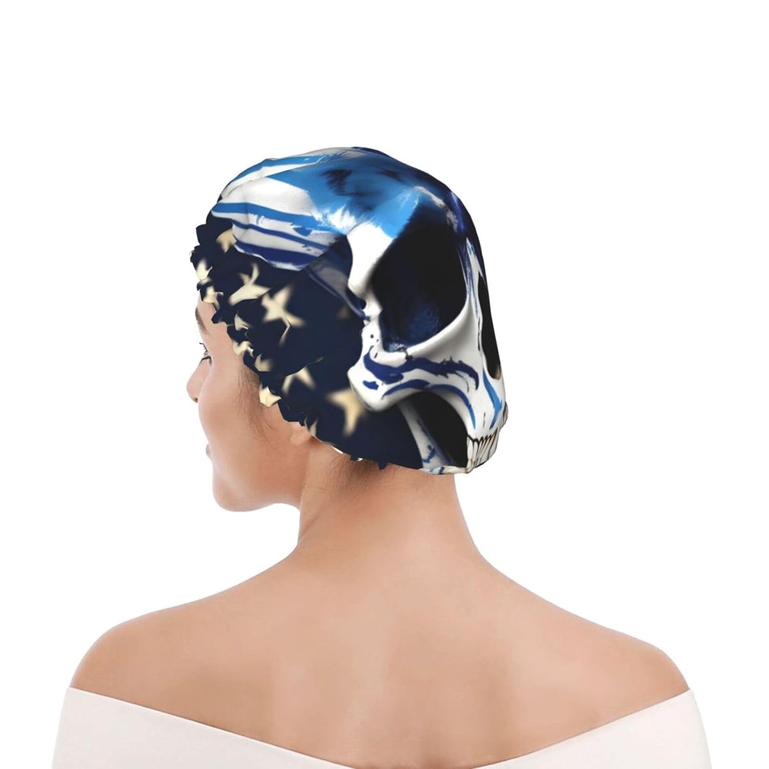 Ice Hockey print Print Reusable Shower Cap for Women,Double Waterproof Layers Bathing Hat,Quick Drying Bath Hair Cap