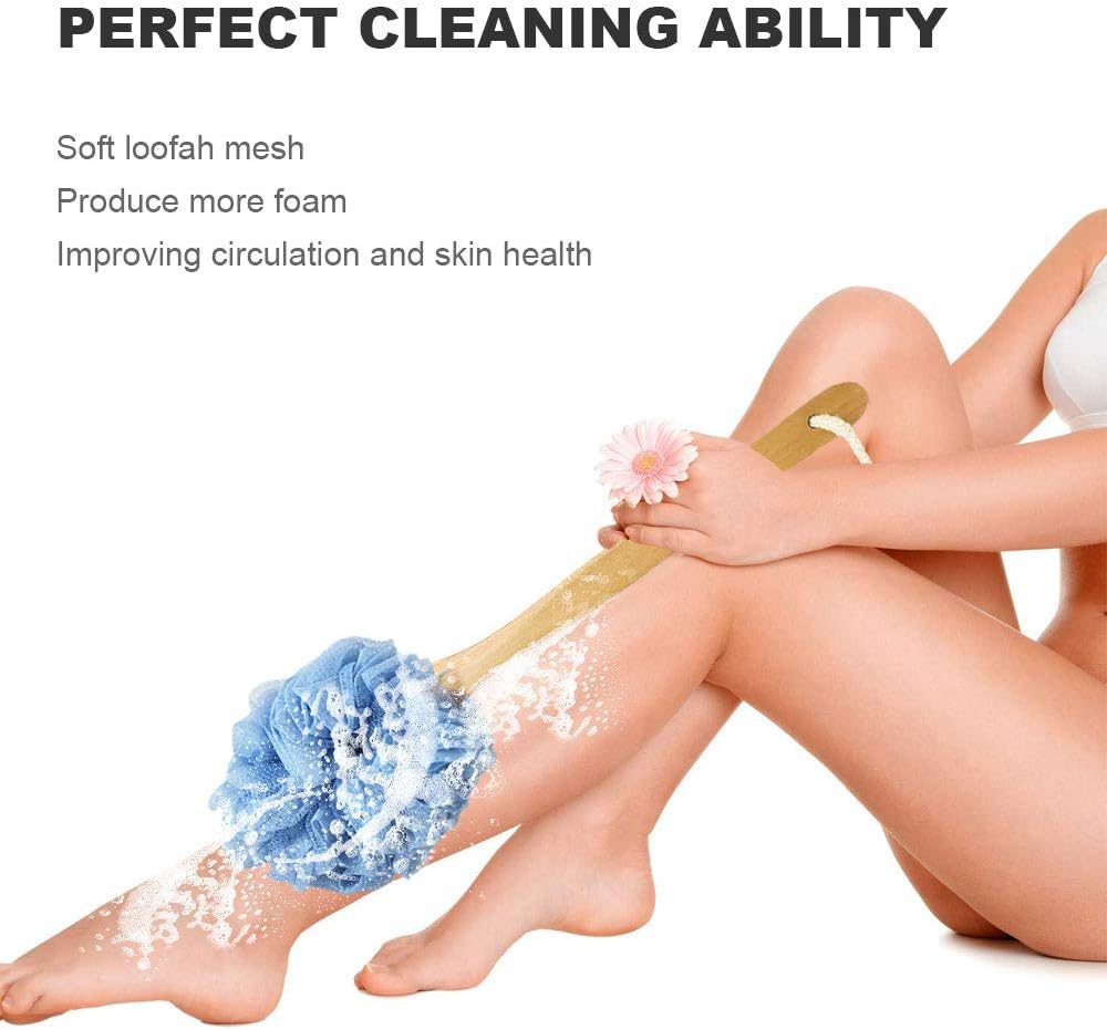 RASDDER Loofah with Handle, Loofah on a Stick, Loofah Sponge with Handle, PE Soft Mesh Luffa, Exfoliating Luffa on a Stick for Men and Women