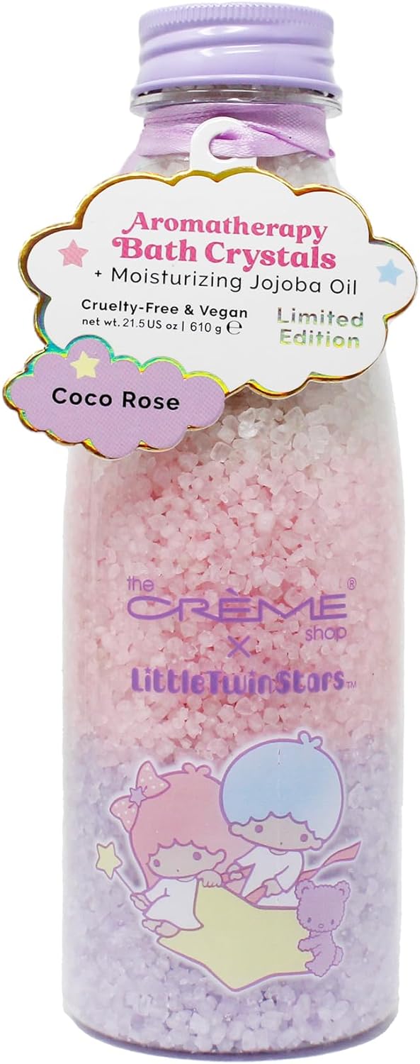 The Crème Shop Little Twin Stars Aromatherapy Bath Crystals | Bath Salts for Women | Relaxing Bath Products | Moisturizing Jojoba & Vitamin E Oil (Coco Rose)