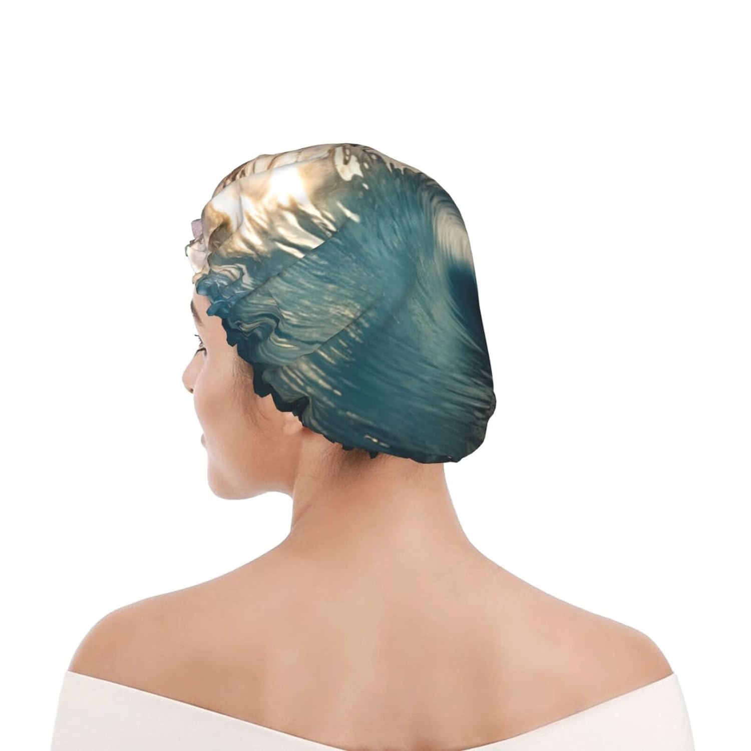 Ice Hockey print Print Reusable Shower Cap for Women,Double Waterproof Layers Bathing Hat,Quick Drying Bath Hair Cap