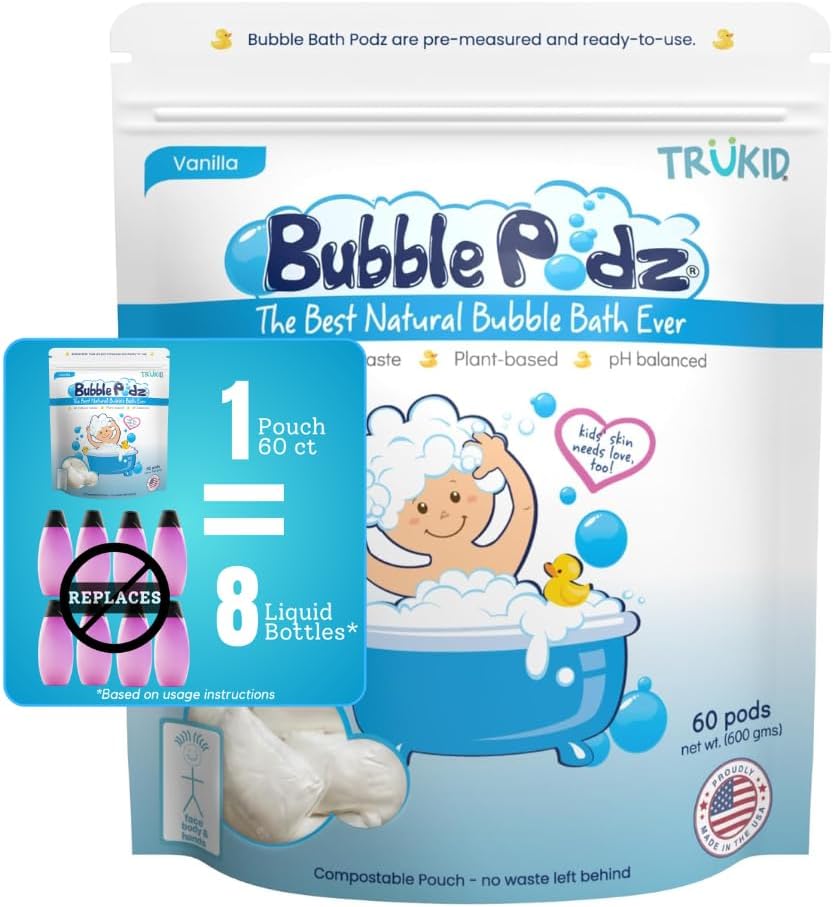 TruKid Bubble Podz for Baby, Refreshing Bubble Bath for Dry, Sensitive & Soft Skin, pH Balanced for Eye Sensitivity, Enriched with Lavender Flower, Lavender Scent, All Natural Ingredients (24 Podz)