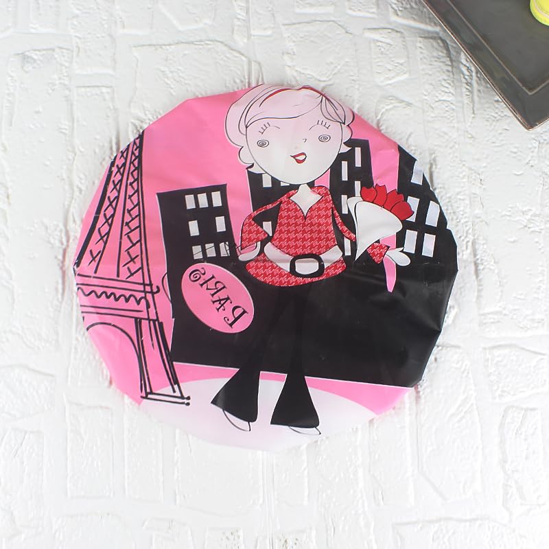 4Pcs Shower Caps, Waterproof Bath Caps Plastic Reusable Shower Caps Elastic Band Bath Hair Caps for Women Kids (P-3)