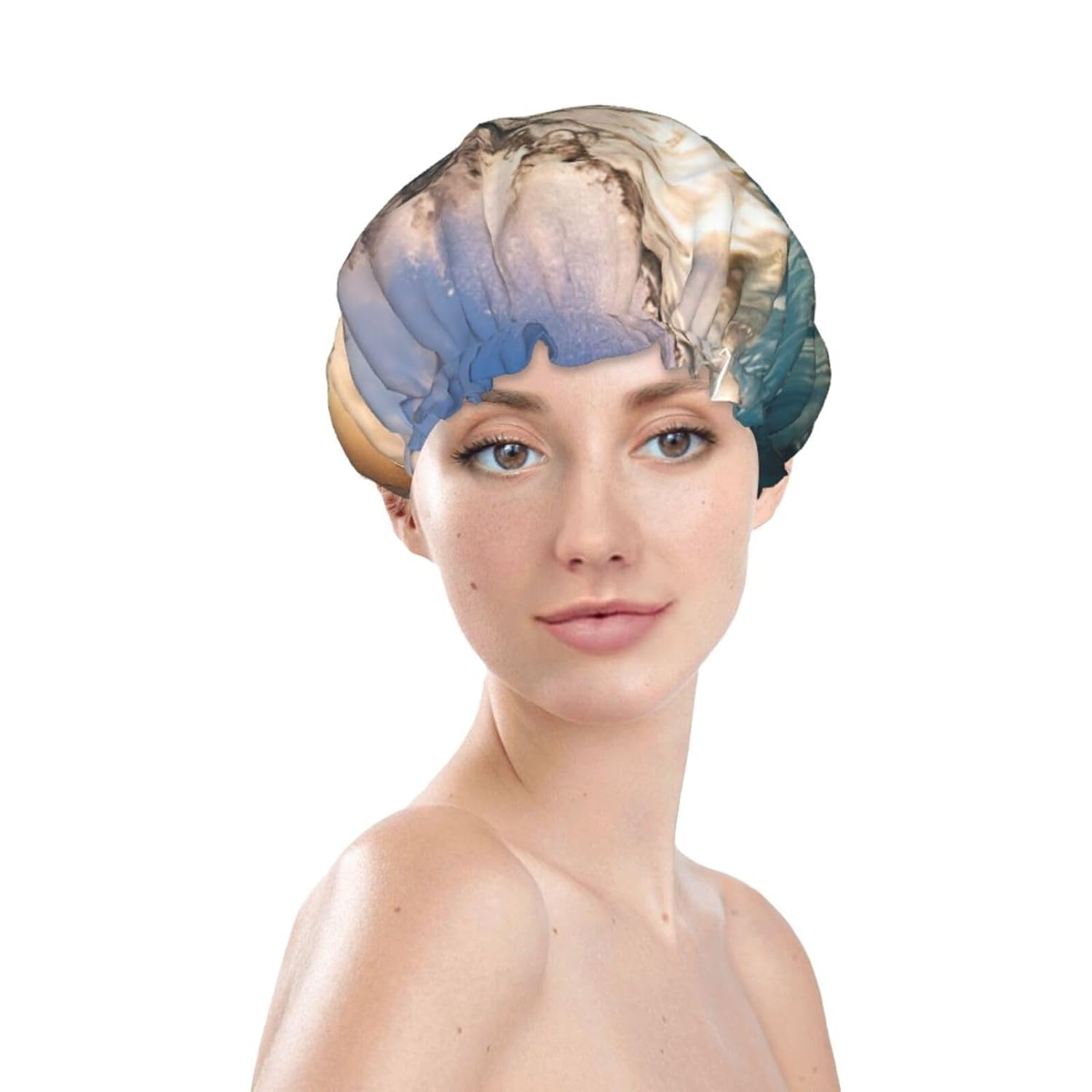 Ice Hockey print Print Reusable Shower Cap for Women,Double Waterproof Layers Bathing Hat,Quick Drying Bath Hair Cap
