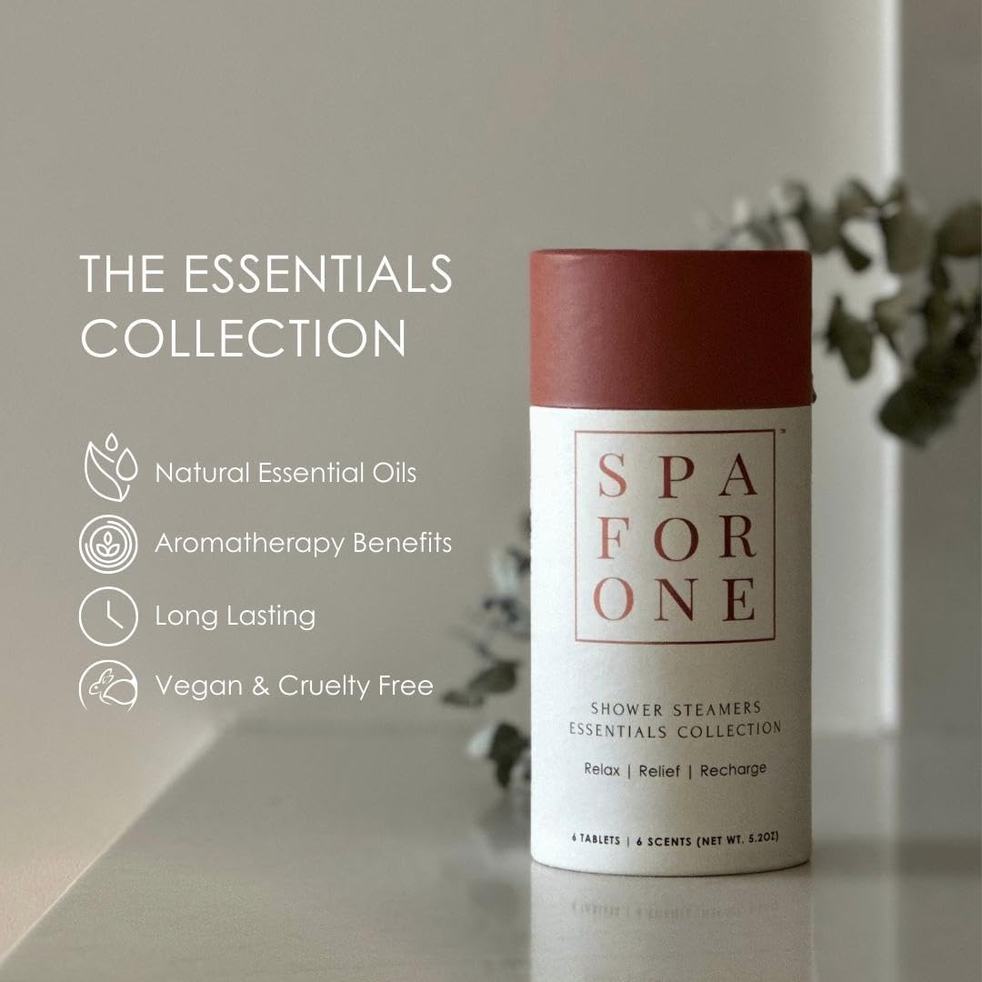 Spa For One Aromatherapy Shower Steamers 6 Pack with Natural Essential Oils - Valentine's Day Gifts for Her, Birthday Gifts for Women and Men, Relaxation and Luxury Self Care
