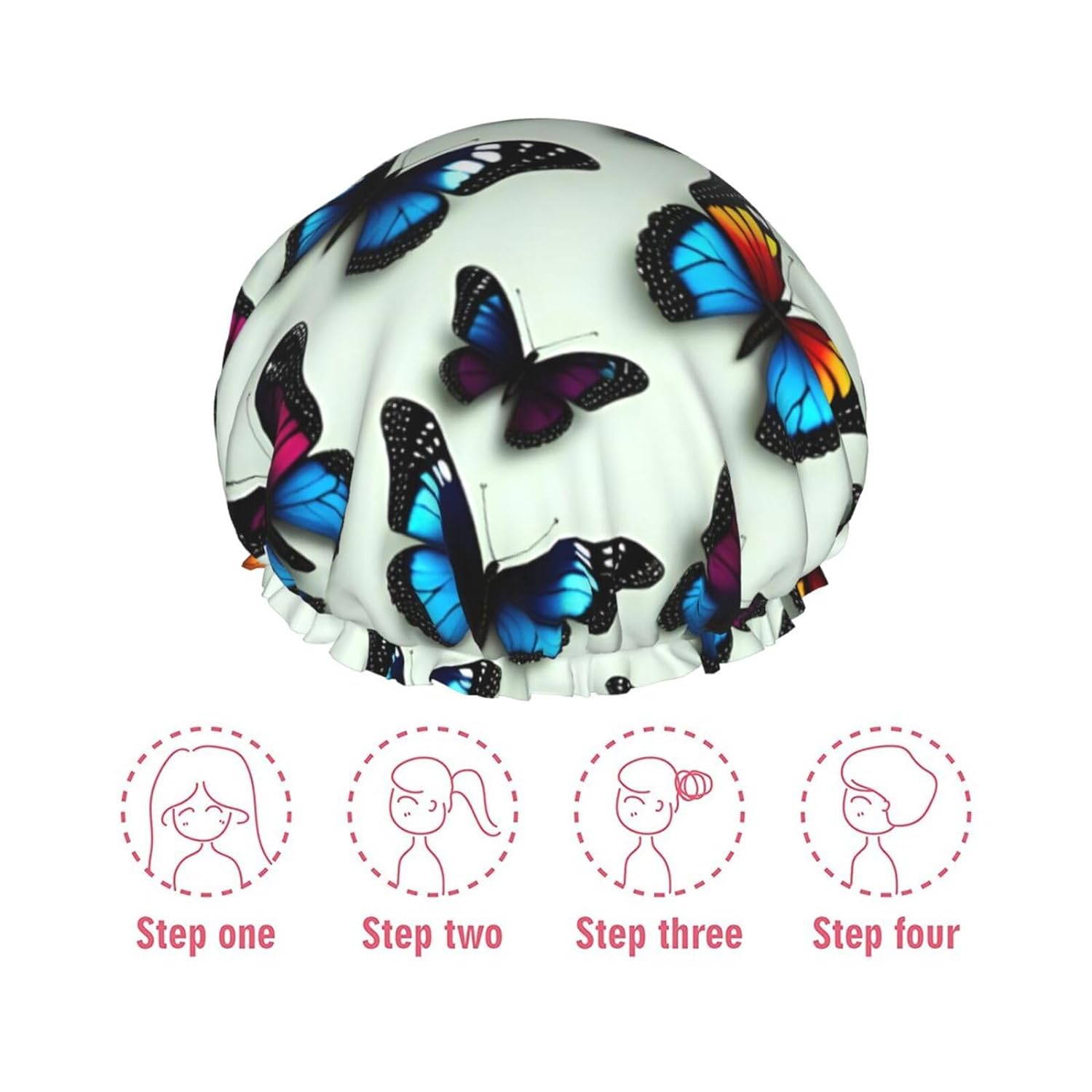 Ice Hockey print Print Reusable Shower Cap for Women,Double Waterproof Layers Bathing Hat,Quick Drying Bath Hair Cap