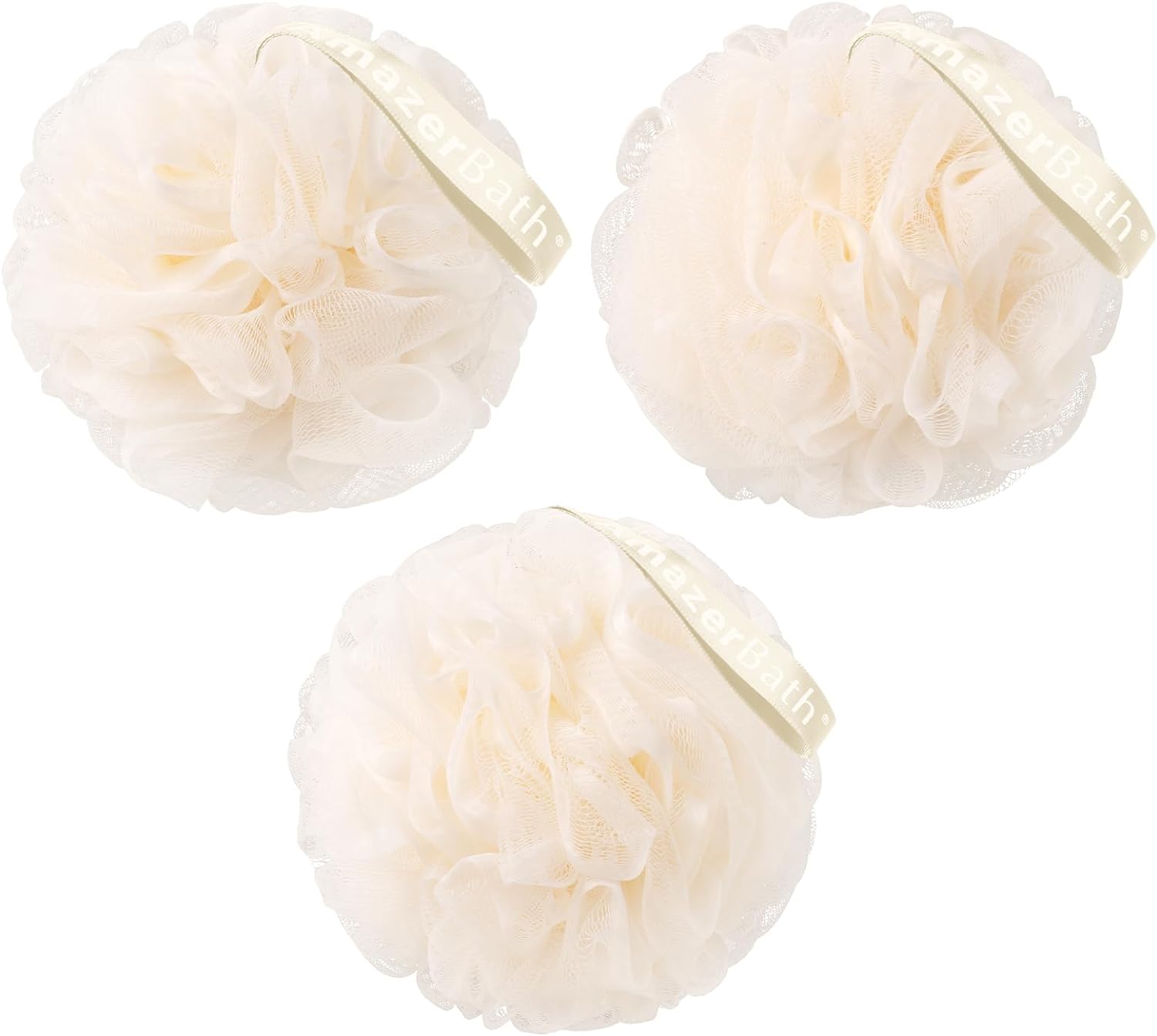 AmazerBath Loofah Sponge, Shower Loofah for Men and Women - Body Scrubber Loofa Set of 3 Classic Black & White Edge, Bath Sponge 60g/PCS