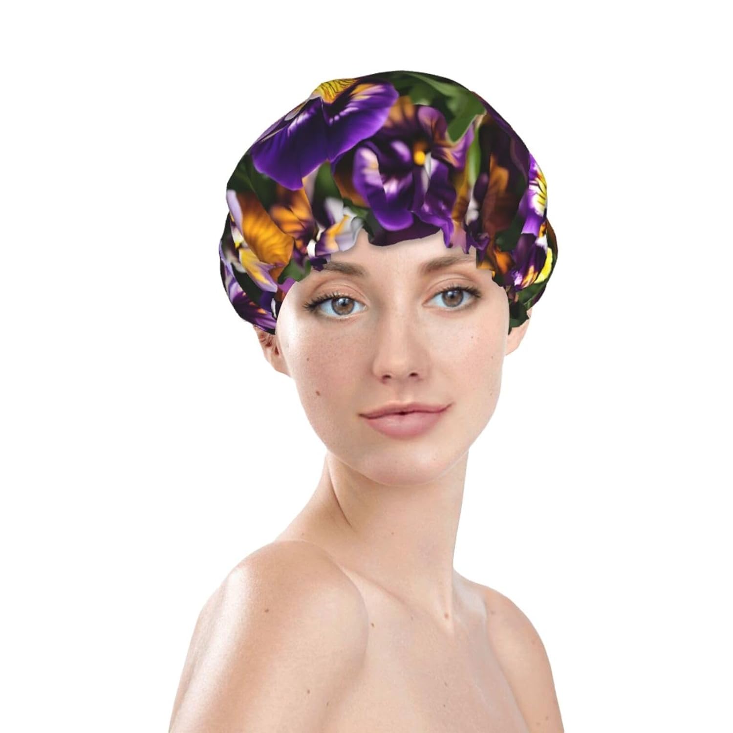 Ice Hockey print Print Reusable Shower Cap for Women,Double Waterproof Layers Bathing Hat,Quick Drying Bath Hair Cap