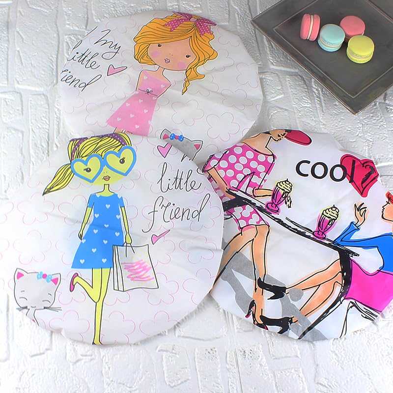 4Pcs Shower Caps, Waterproof Bath Caps Plastic Reusable Shower Caps Elastic Band Bath Hair Caps for Women Kids (P-3)