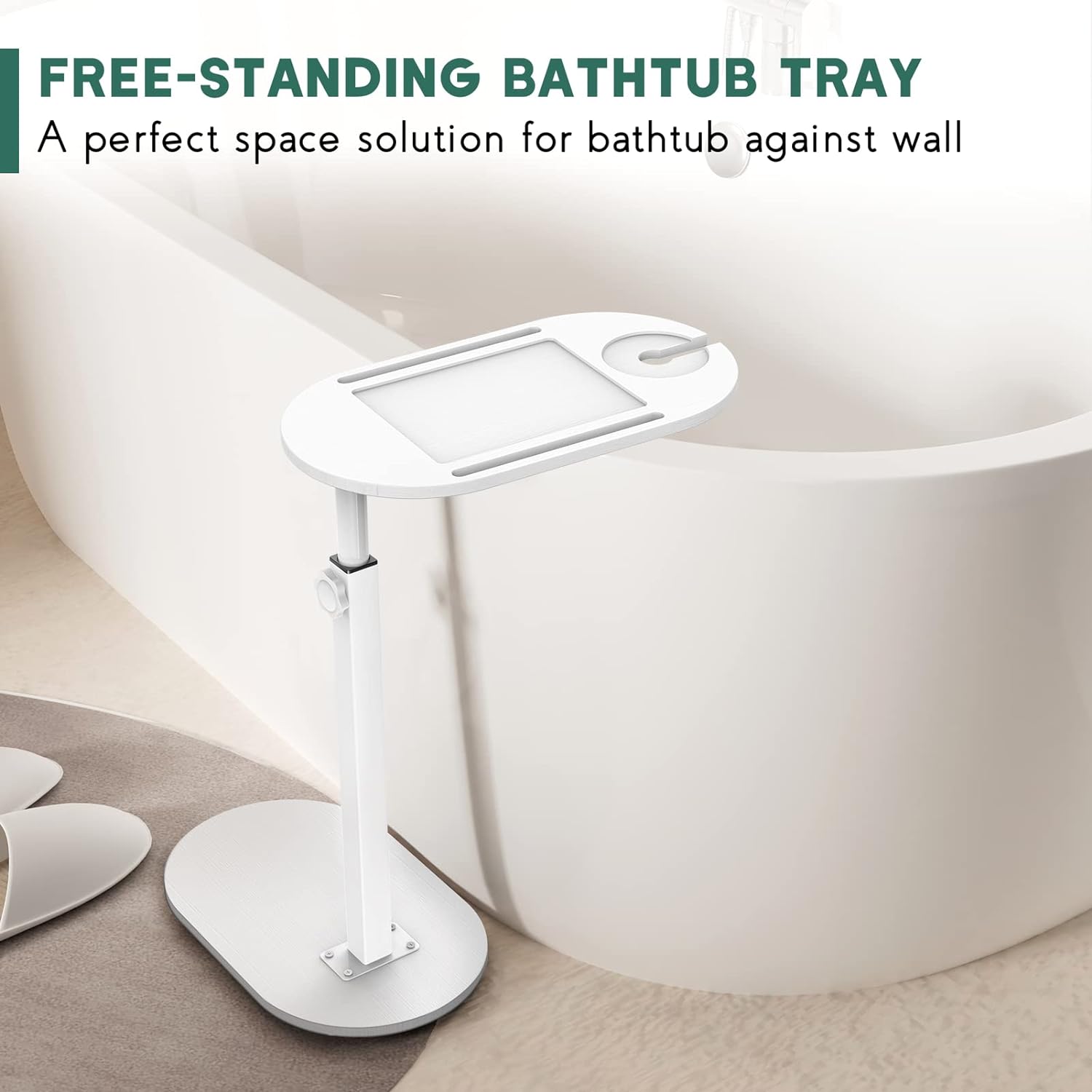 Yumkfoi Bamboo Bathtub Tray Table with Adjustable Height, Freestanding Bathtub Caddy for Tub Against Wall, Tub Organizer Suitable for Luxury Spa and House Warming Gift - Patent Protected (Black)