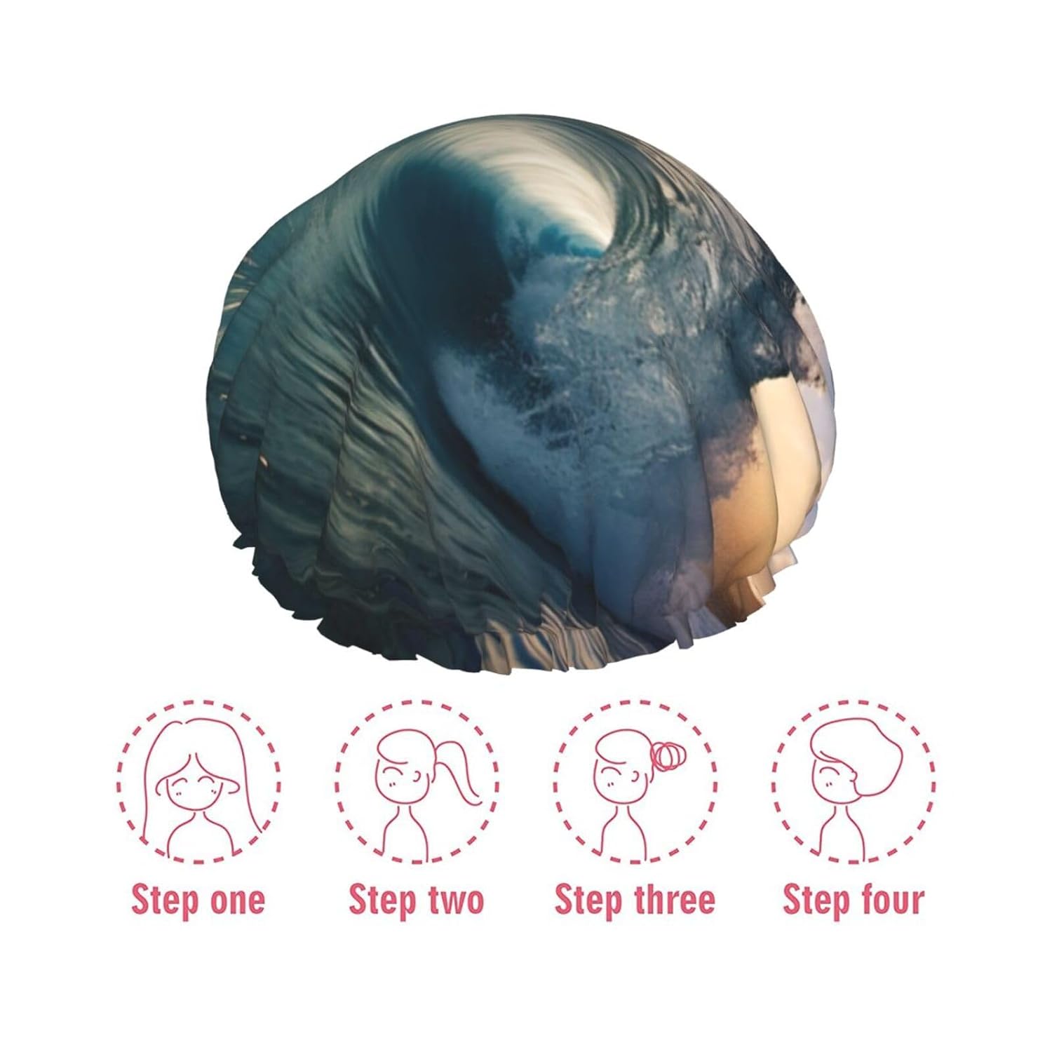 Ice Hockey print Print Reusable Shower Cap for Women,Double Waterproof Layers Bathing Hat,Quick Drying Bath Hair Cap