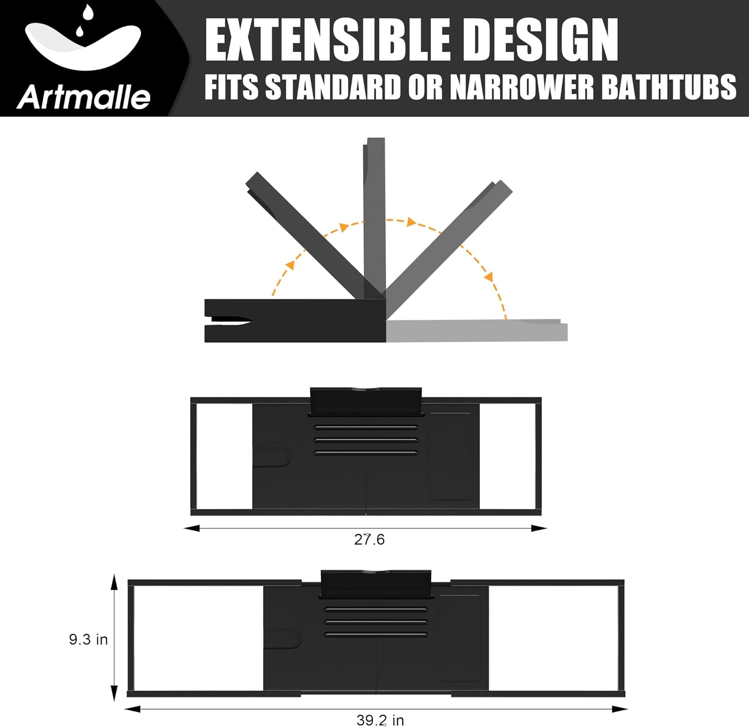 Artmalle Bathtub Caddy Tray for Tub,Foldable Bamboo Bath Table Tray with Book and Wine Glass Holder, Expandable Bathroom Accessories with Free Soap Dish Suitable for Luxury Spa or Reading