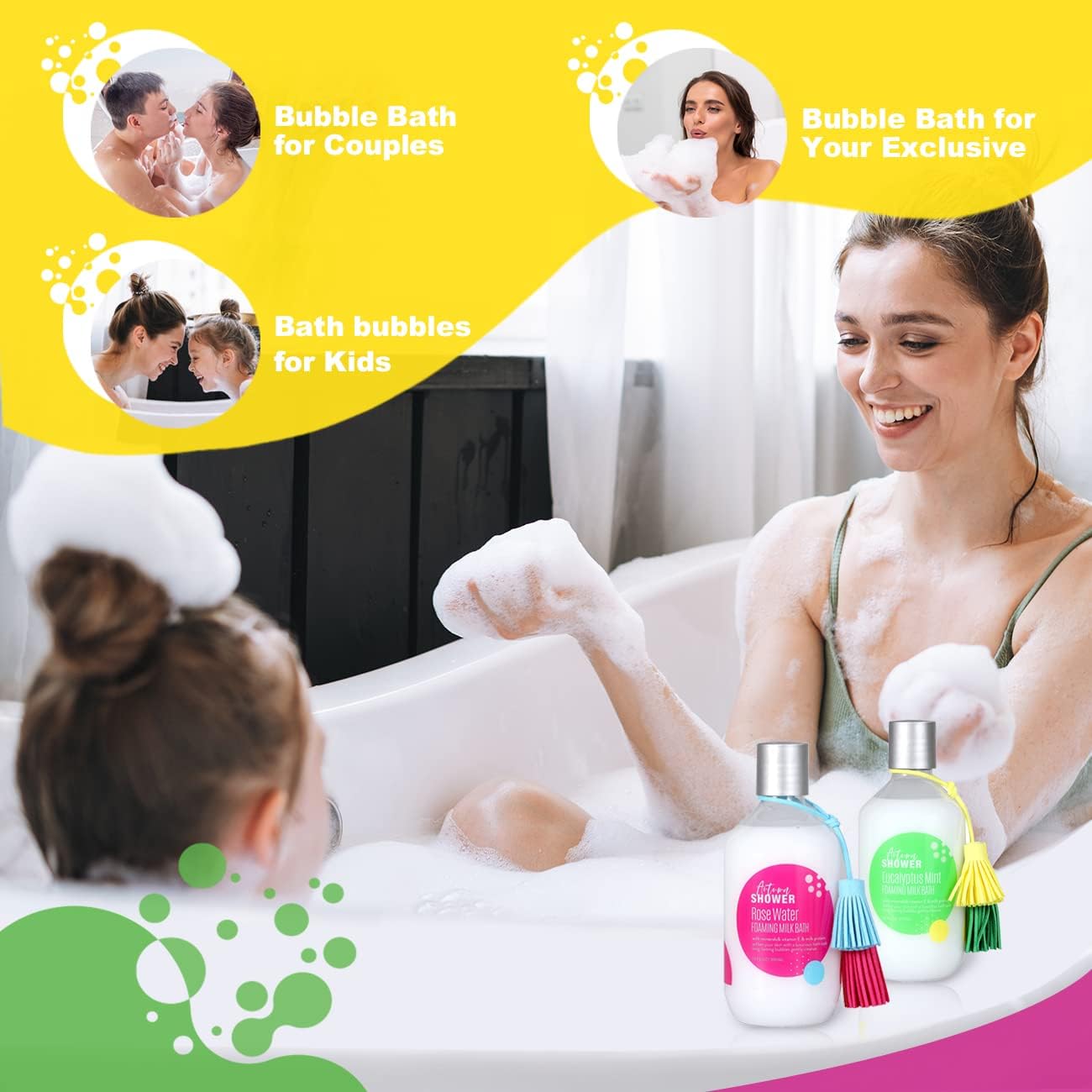 Autumn Shower Bubble Bath Kit - Includes Essential Oils, Scented Candle, Rose Water, and Eucalyptus Mint Milk Bath - Natural Bubble Bath for Kids and Adults with Epsom Salt.